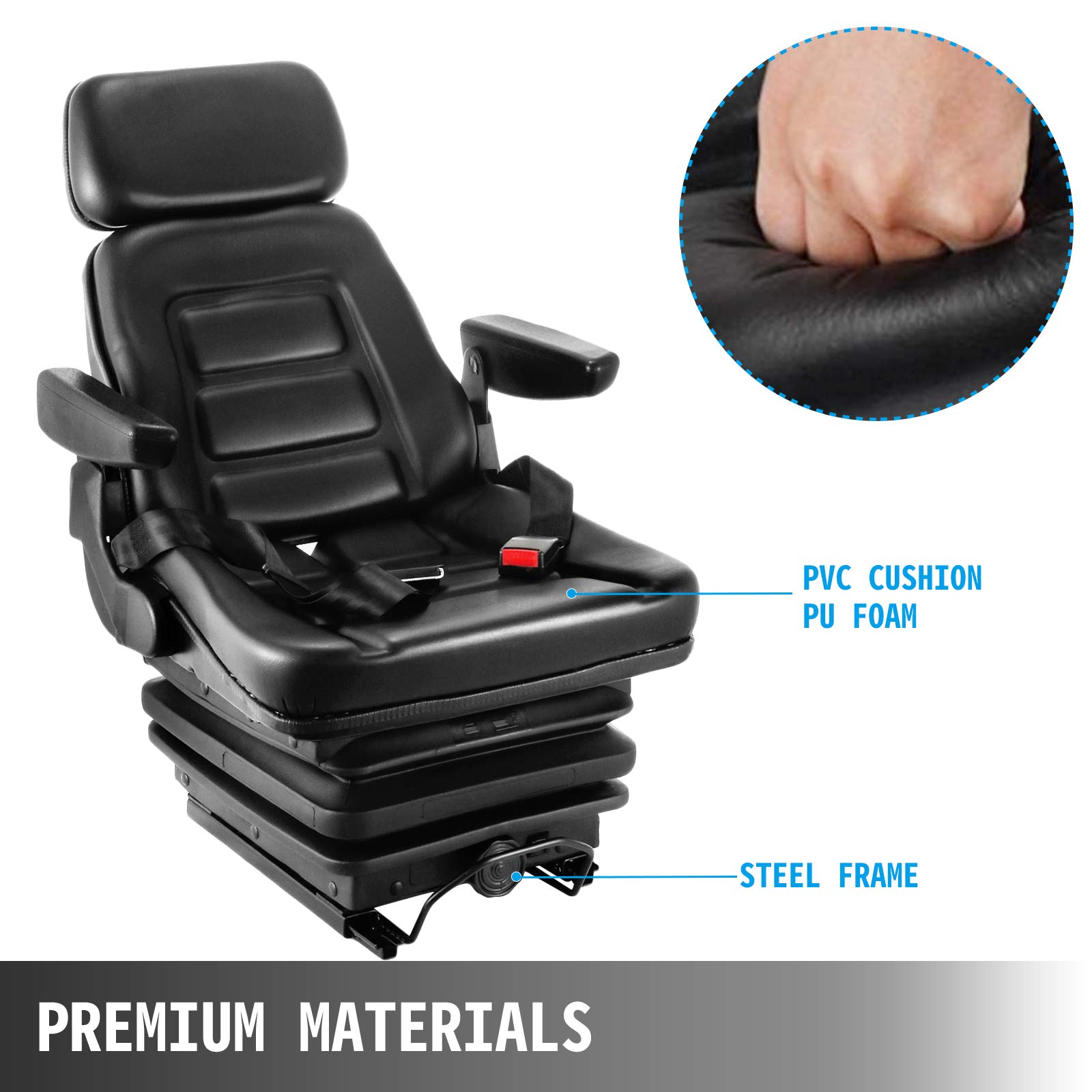 VEVOR Suspension Seat Adjustable Backrest Headrest Armrest, Forklift