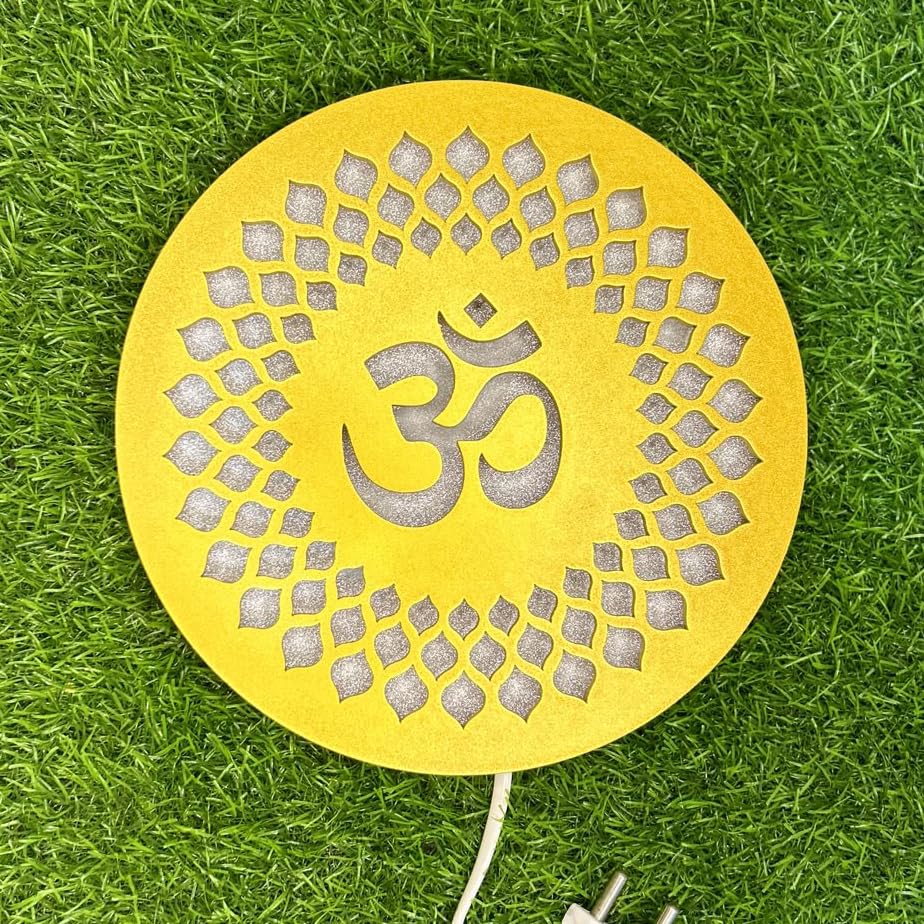 Image of Om LED Backlit Mandir Decor | Moon Wall Lights for Home Decoration | Wall Lamps for Bedroom & Living Room | No Adapter Required