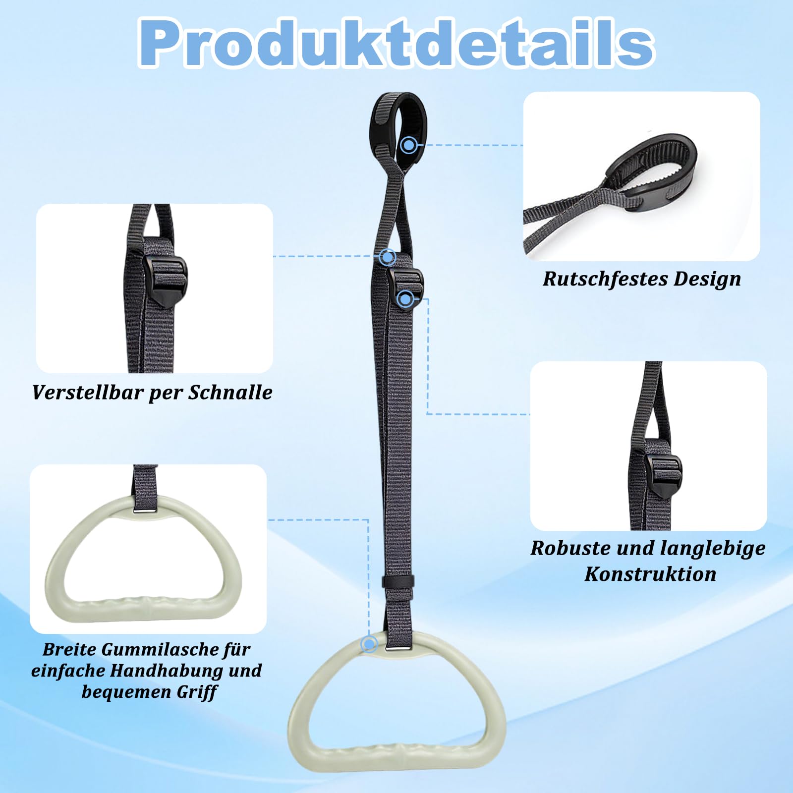 Foonary Manopola trapezoidale antiscivolo con cinghia regolabile, ergonomica, manico regolabile in altezza, manico eretto, impugnatura verticale per aiuti di costruzione, manico di ricambio
