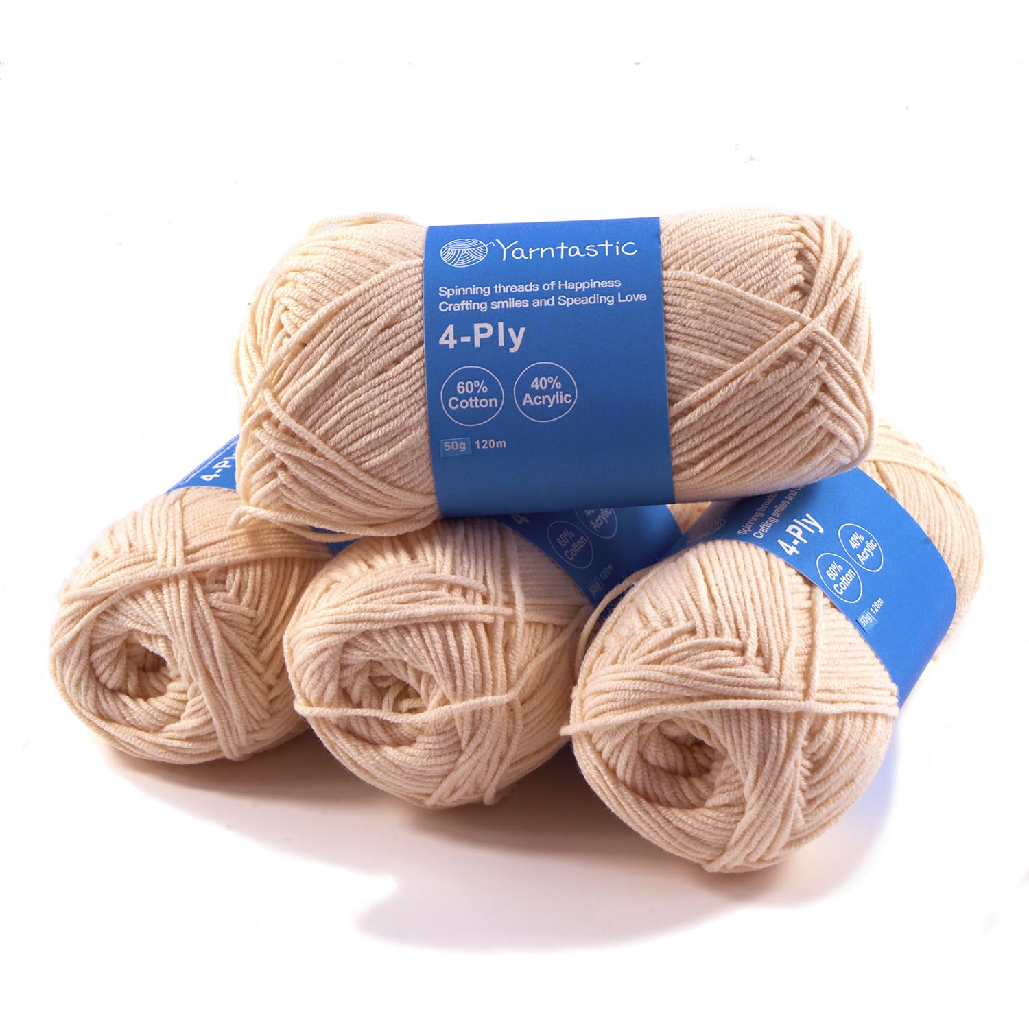 Yarntastic 50g x 4 Balls in a Pack, 4 Ply Yarn, 16 Wraps per inch (About 2.5cm), 60% Cotton 40% Acrylic Blended