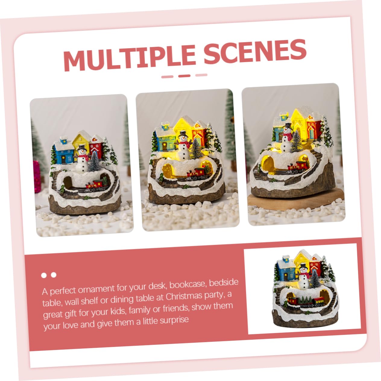 PRETYZOOM Casa de Nieve con Música Brillante Decoración Navideña Iluminada para Escritorio Casa Miniatura Iluminada con Tren para Adornos de Navidad