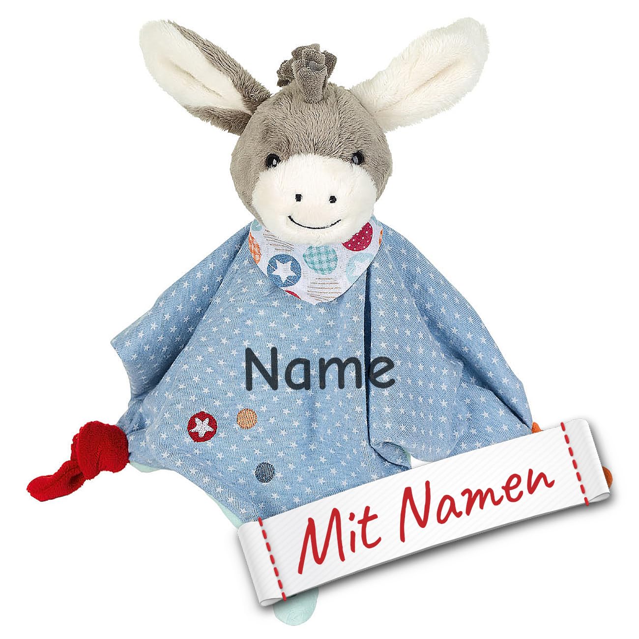 Sterntaler Kuscheltuch/Schmusetuch mit Namen Bestickt, Einschlafhilfe Schnuffeltuch Baby & Kinder personalisiert (Modell 1)