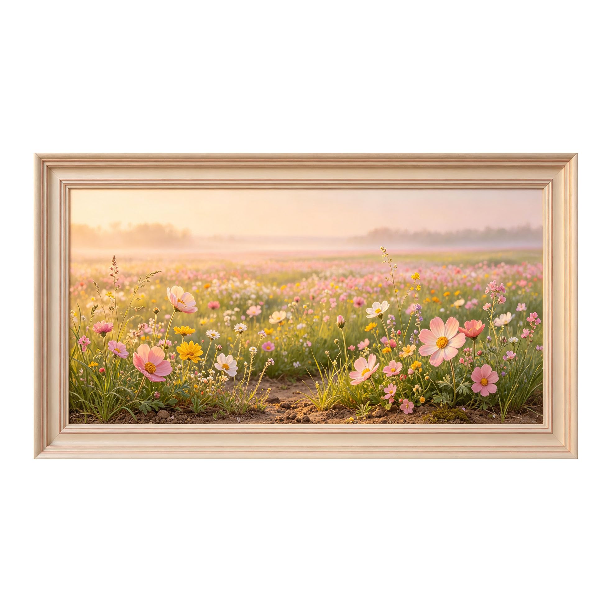 Yzpallescene 3D Framed Wall Art 50cm×100cm Wildflower Meadow Botanical Floral Watercolor Sunset Panoramic Large Size SelfAdhesive Removable Wall Decor Prints Artwork for Living Room Bedroom Office