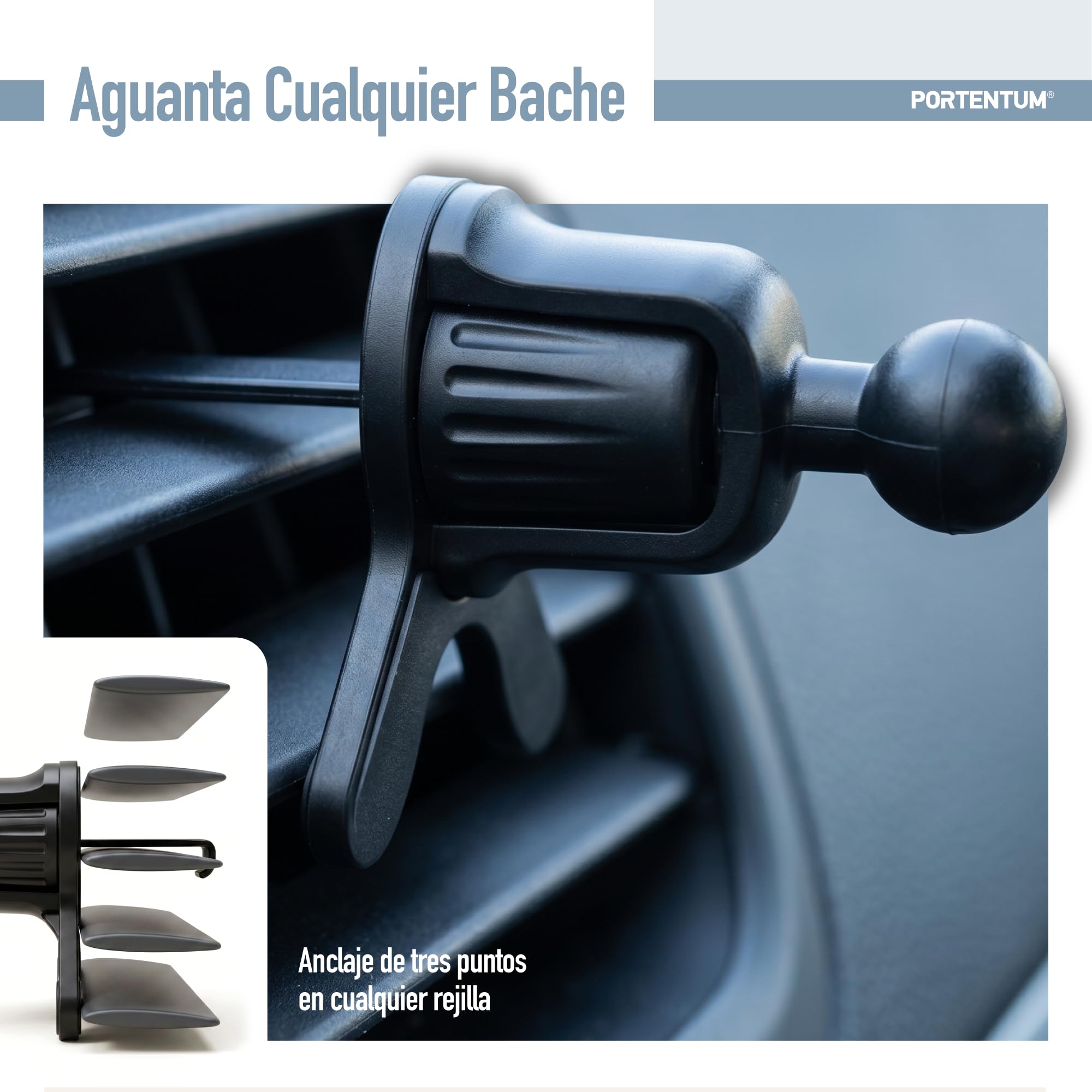 PORTENTUM Cargador inalambrico Coche Qi2.2 25W Certificado en 2026 – Refrigeración Activa – Potentes imanes N52 – Soporte magnetico movil Coche y Cable USB-C 60W – Compatible con MagSafe, iPhone y Qi