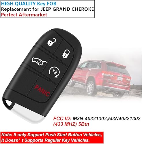 Miniatura 2 de Proximity - Llavero de control remoto inteligente sin llave para Jeep Grand Cherokee 2014-2021, repuesto para FCC ID: M3N-40821302 68143505AC
