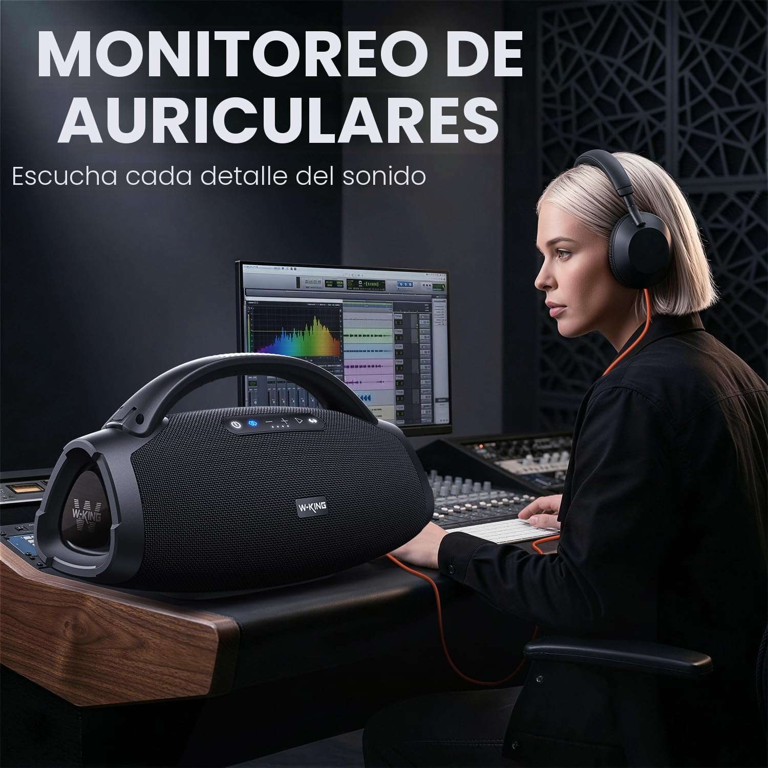W-KING 330W Peak 200W RMS Altavoz Bluetooth portátil, Grande Caja De Música, Boombox Portátil Ruidoso Supergraves, Speaker con EQ App/Bluetooth 5.4/IPX7/PowerBank/Carga Rapida/USB/AUX/30H/Guitare-IN