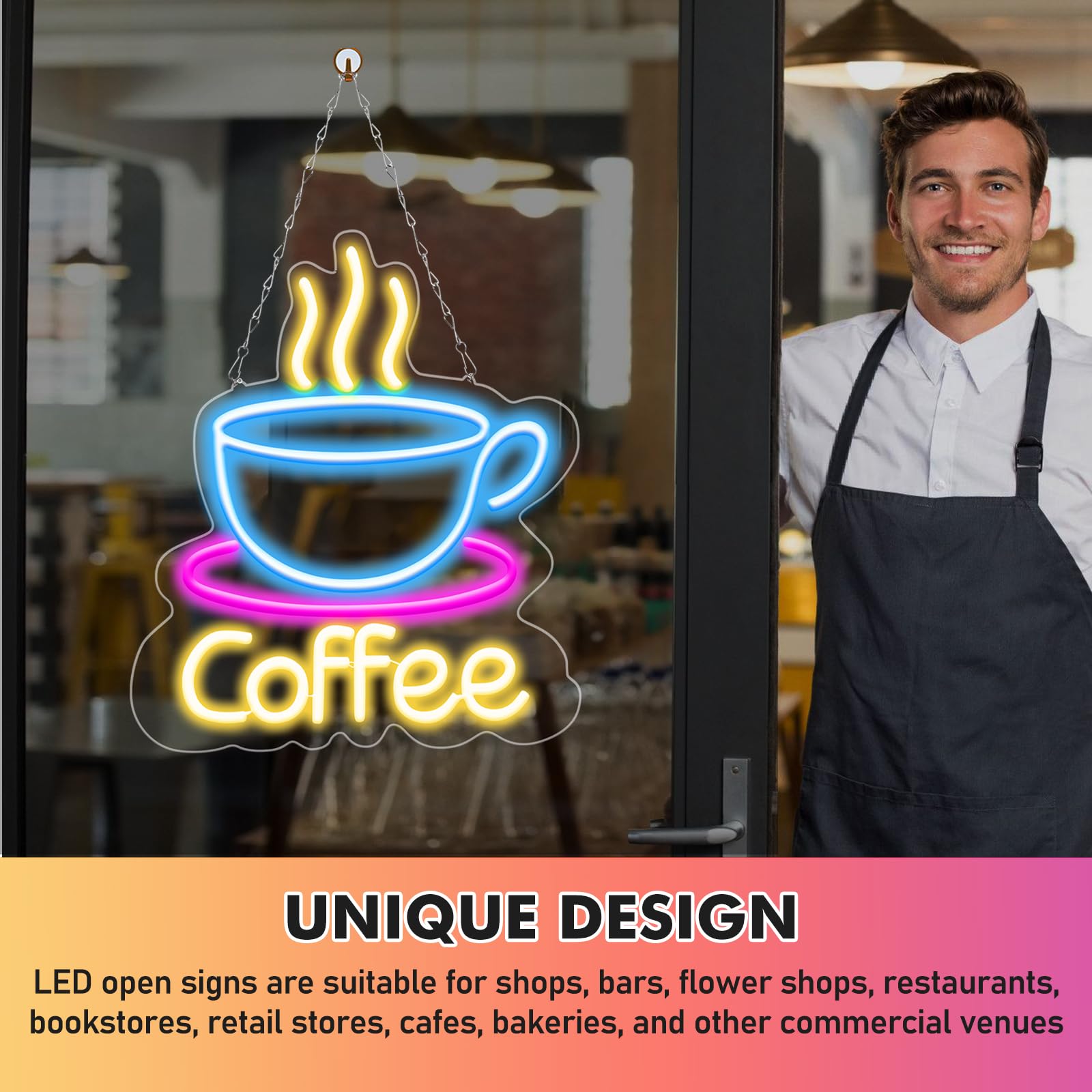 Segnalazione luminosa a LED, luce notturna, LED Coffee per tazza da caffè, caffè neon Sign, caffè, lettera luminosa, luce al neon per famiglie, ristorante, soggiorno, cucina, finestre