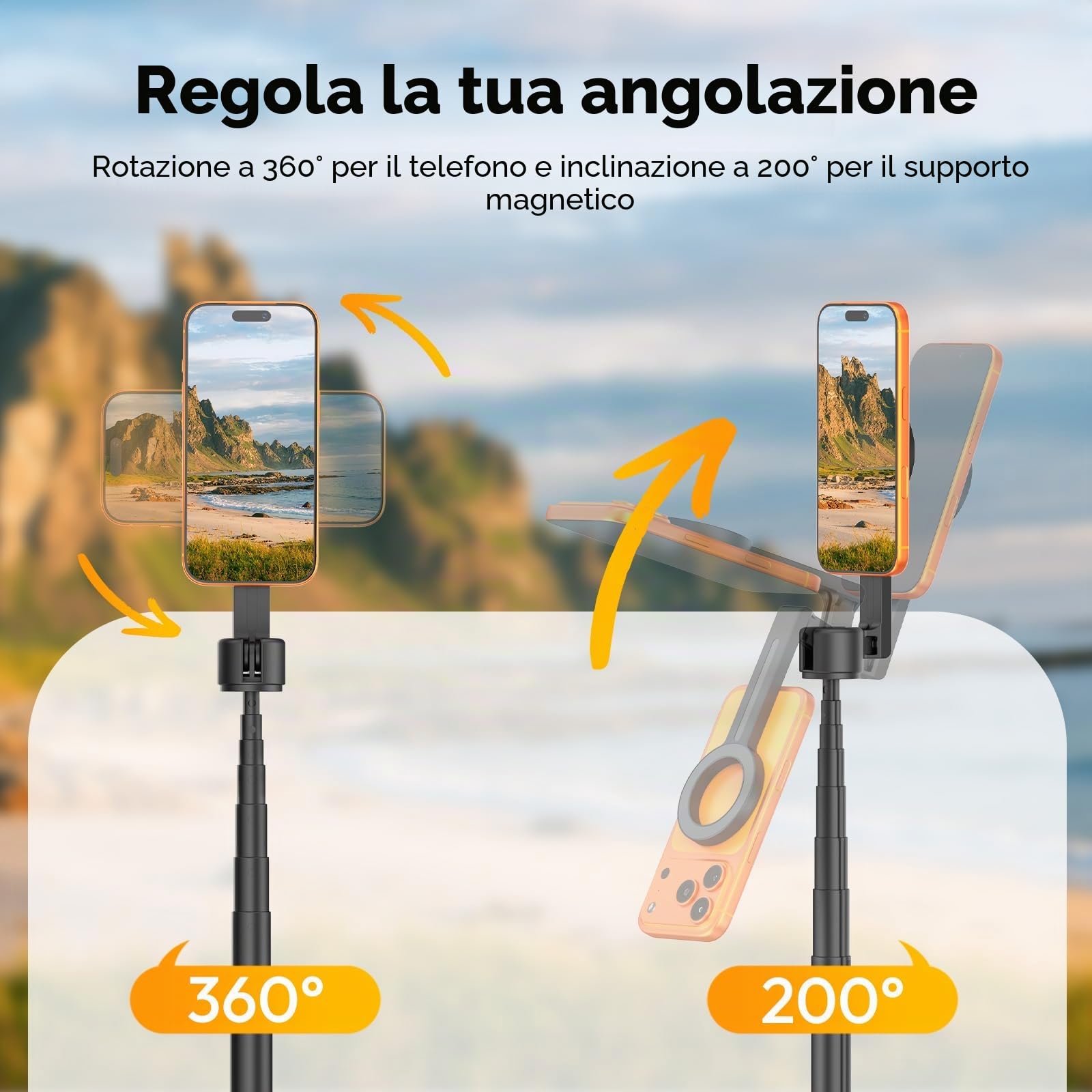 ULANZI SK27 Treppiede smartphone 165 cm, Magneti N52, Telecomando Bluetooth 10 m, 8 Sezioni, Selfie stick magnetico MagPod, Tripode cellulare per iPhone 17, 16, 15, 14, 13, 12, Vlog, Viaggio