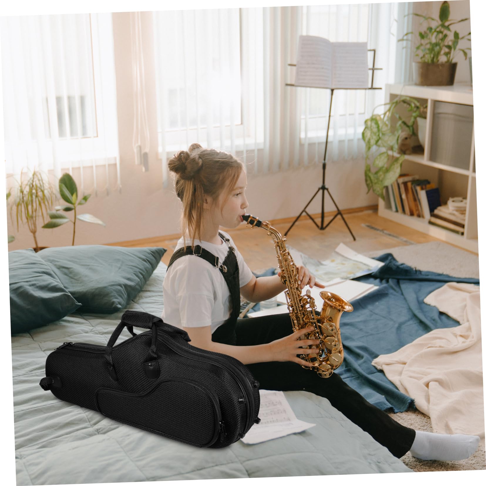 Borsa per Sassofono Contralto Leggera Portatile Nero | Oxford Cloth, Ampia Capienza, Cinghie Rimovibili e Regolabili, Uso in Studi Musicali e Scuole