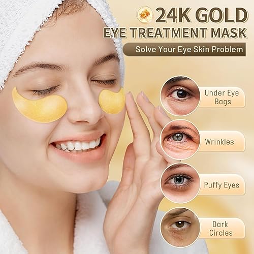 Miniatura 4 de Parches de oro de 24 quilates para debajo de los ojos, 30 pares de mascarillas de ojos de oro puro antienvejecimiento con colágeno ácido hialurónico