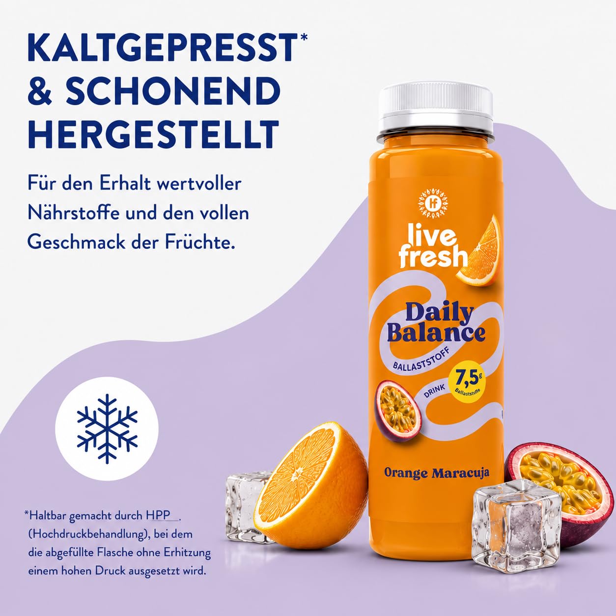 LiveFresh Ballaststoff Drink Probierpaket – 18x 250ml | 7,5g Ballaststoffe pro Flasche – Kaltgepresst¹ – Ohne Zuckerzusatz² – Mit Calcium