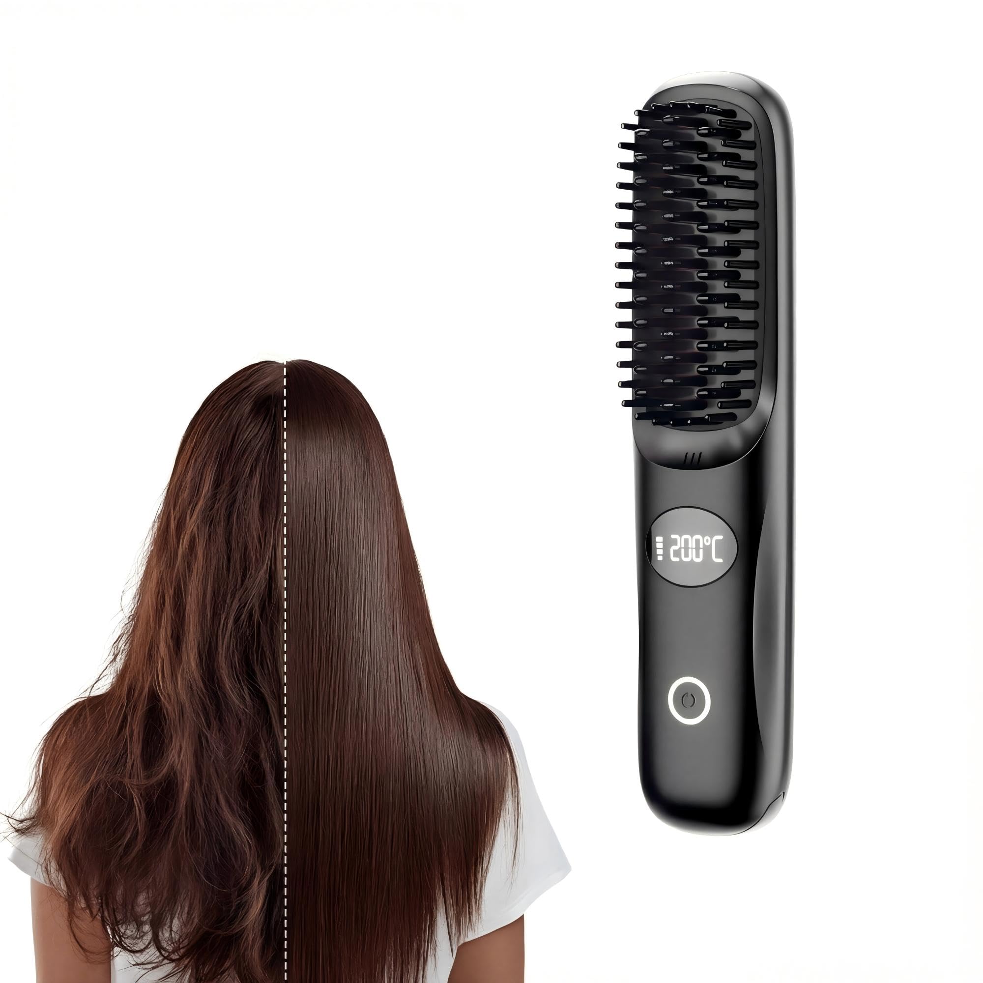 Cordless Hair Straightening Brush with LCD Display | Electric Comb with Temperature for Women | Naturally Straight, Shiny & Frizz-Free Look In 5Min | Style With 5X less Frizz and 2X More Volume | Portable & Rechargeable Straightener Comb, Gift for Women | Ceramic Bristles, No Scalp Burns, Anti-Scald, Auto Shut-Off | Lightweight & Travel-Friendly-image-49
