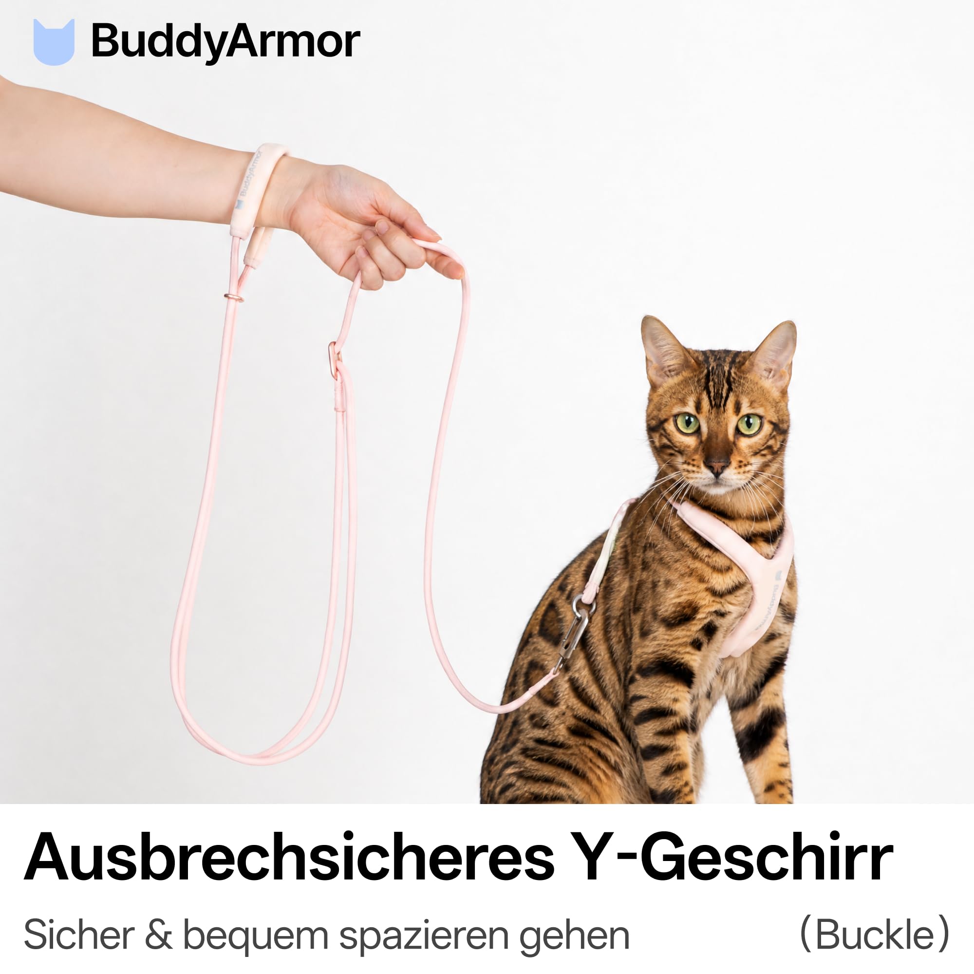 Ausbruchsicheres Katzengeschirr Set, Escape Proof Katzen Harness mit Verstellbarer Katzenleine, Y-Form Anti-Würgen Brustgeschirr für Katzen, Multifunktionale Seilleine (Zartrosa, M)