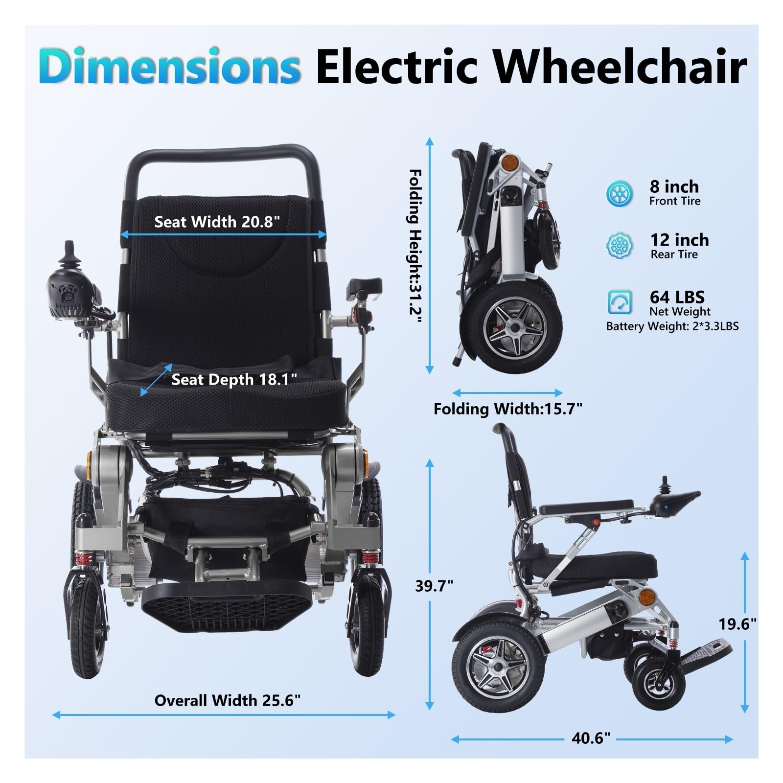 Sedia A Rotelle Elettrica For Tutti I Terreni Scooter For Mobilità Portatile Con Potente Motore Da 500 W E Batteria A Lungo Raggio 20 Ah For Anziani Disabili Mobilità Confortevole Fluida(20AH-golden)