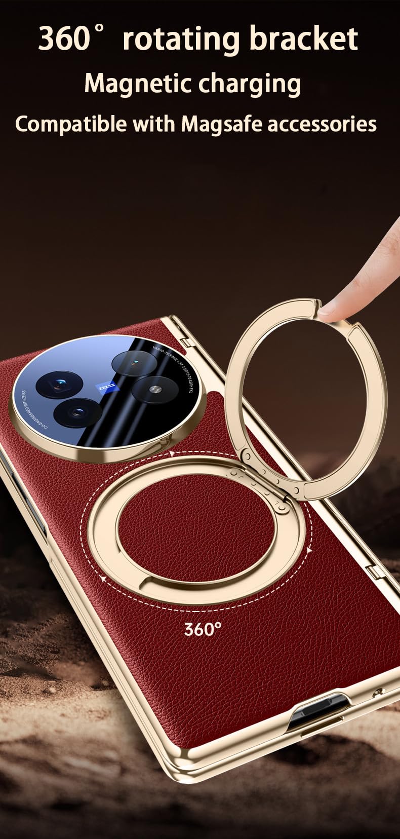 Skórzany Etui do Vivo X Fold5 Uchwyt, Zawiasny Etui do Telefonu dla X Fold 5, Powłoka Telefonu Komórkowego, Rama Wsparcia