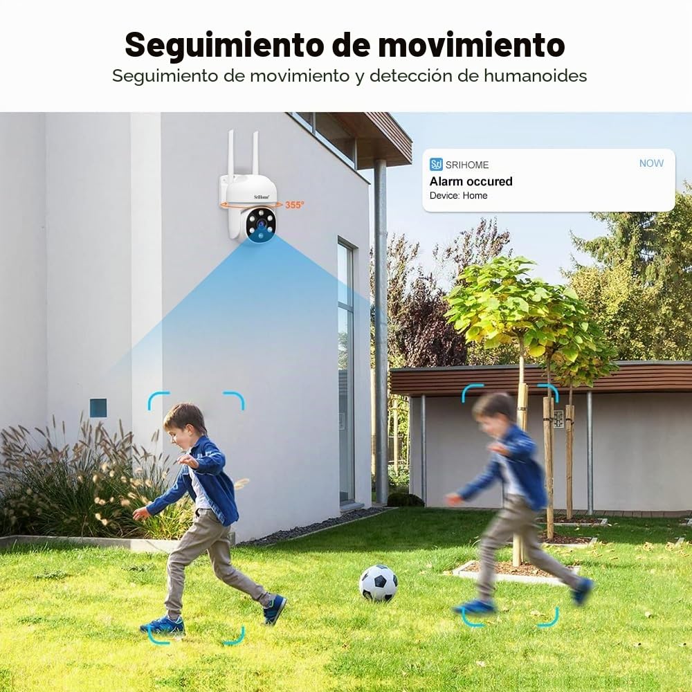 SRIHOME 1080P WiFi Monitoreo PTZ cámara IP detección humanoide y Seguimiento de Movimiento visión Nocturna IP66 Impermeable (2 Paquete de Unidades)