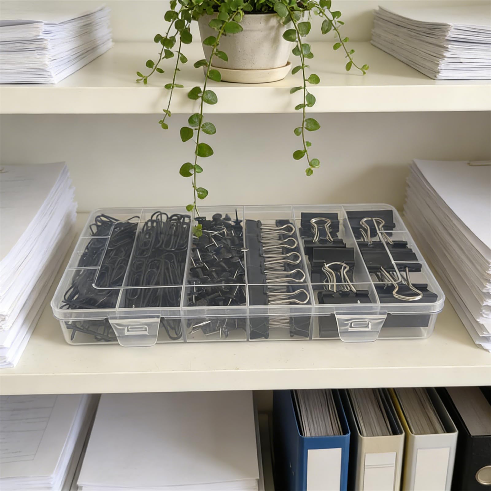 Büroklammern-Set, Binderklammern und Büroklammern, verschiedene Größen, klein, mittel, groß, für Zuhause, Schule, Büro, Zubehör, Schwarz, 282 Stück