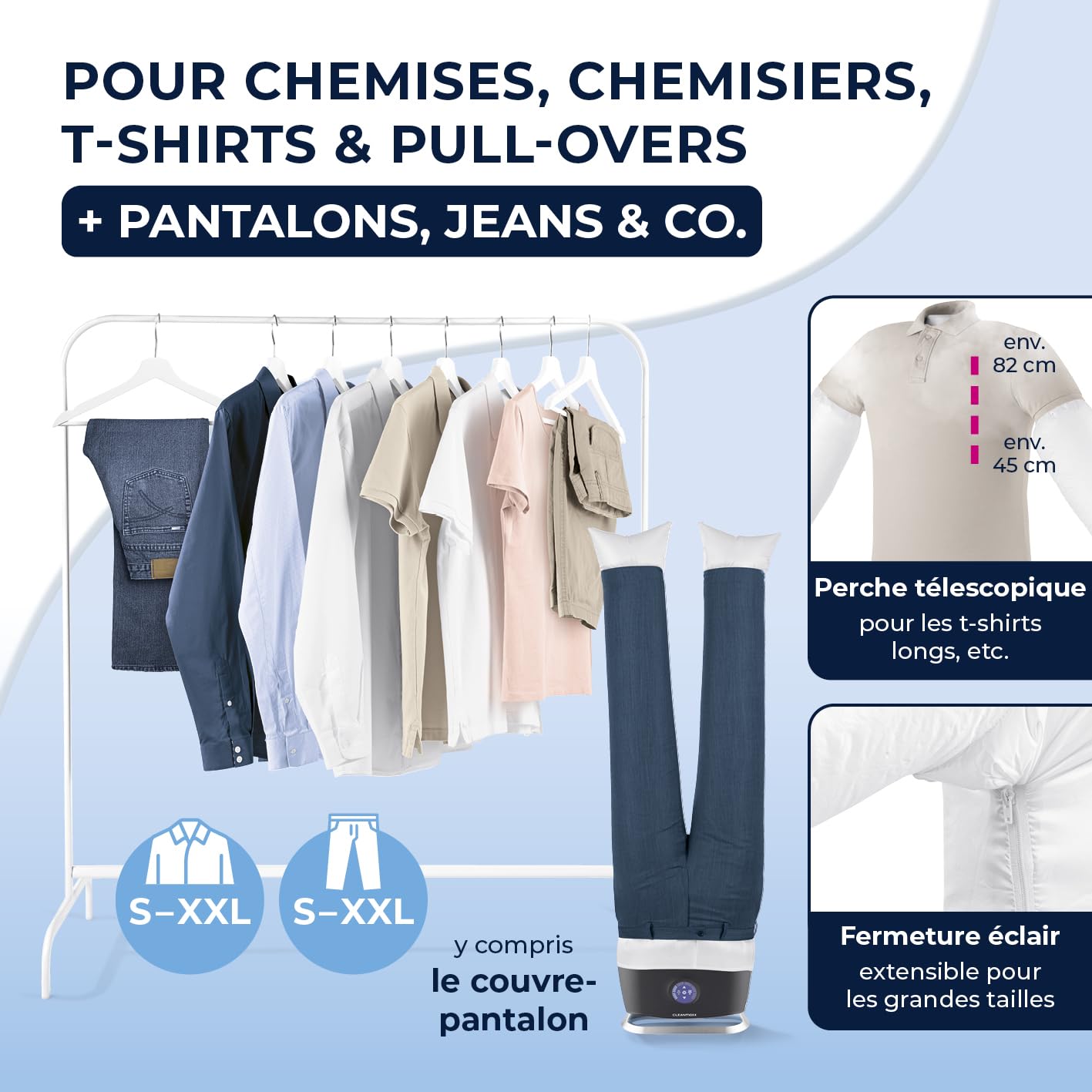 CLEANmaxx PRO STEAM presse à repasser automatique pour chemises avec fonction vapeur, écran tactile, Noir