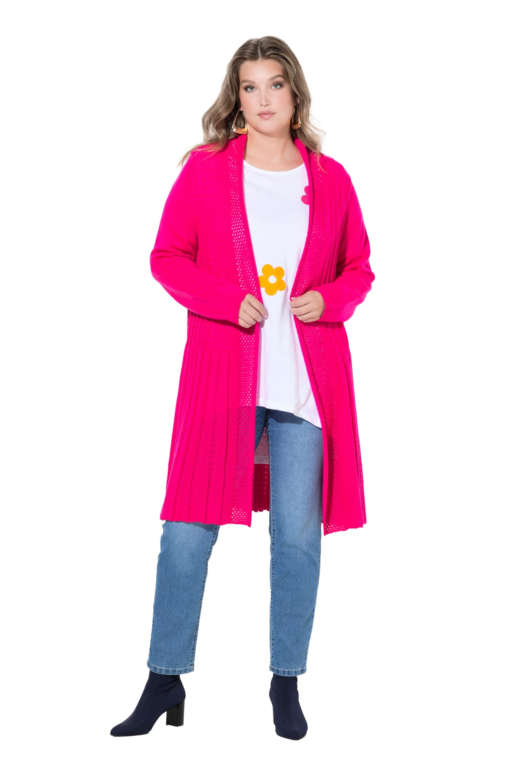MIAMODA Damen große Größen Übergrößen Plus Size Strickjacke, längere A-Linie, Strukturmix, Wellensaum 839282