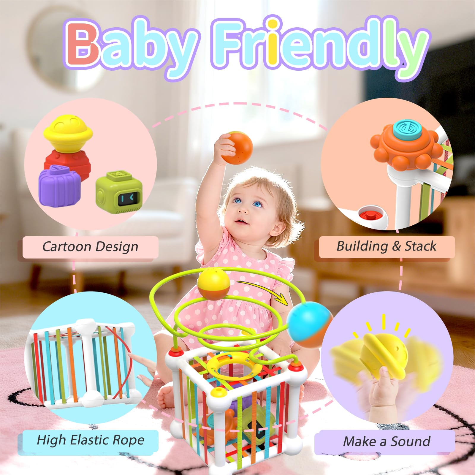 Morkka Montessori Toy for Boys Girls Baby Sensory Bin Shape Sorter Toys Colourful Cube - Image 4