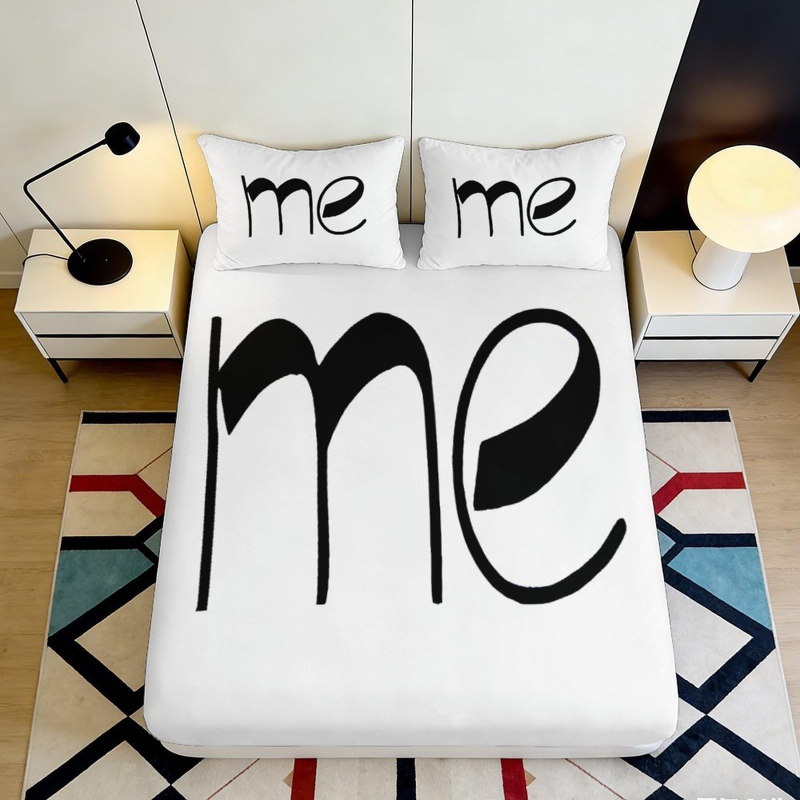 3D Printed Minimalist Typography Fitted Sheet Microfiber Soft Bed Cover for Bedroom Dorm Mattress Protection Decor 90x200x25cm