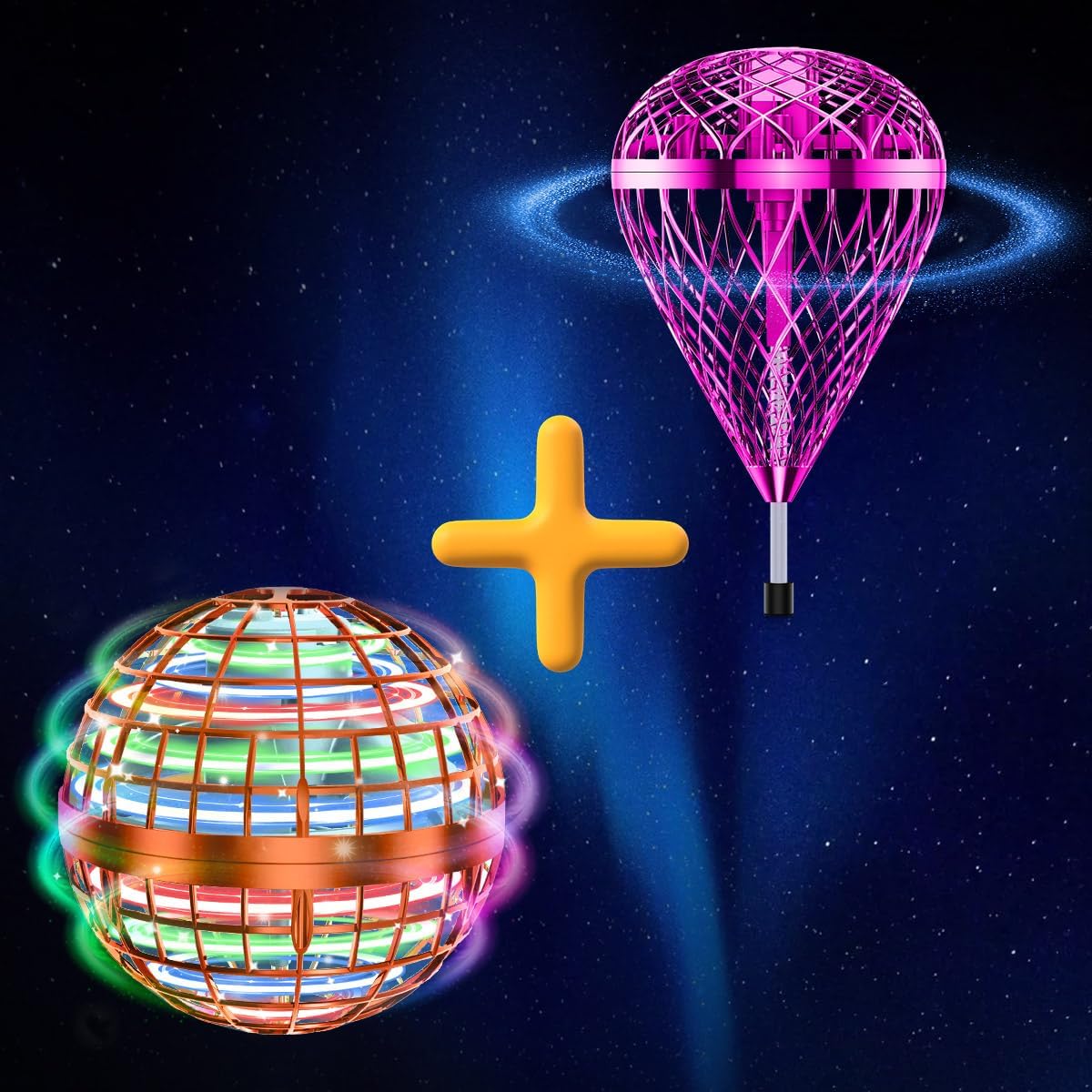 Tikduck 1 Pack Orange Flying Orb Ball, 1 Pack Purple Flying Bouncing Ball Toy, 2025 Cool Stuff Christmas Birthday Toy Gift, for Kids Age 6 7 8 9 10