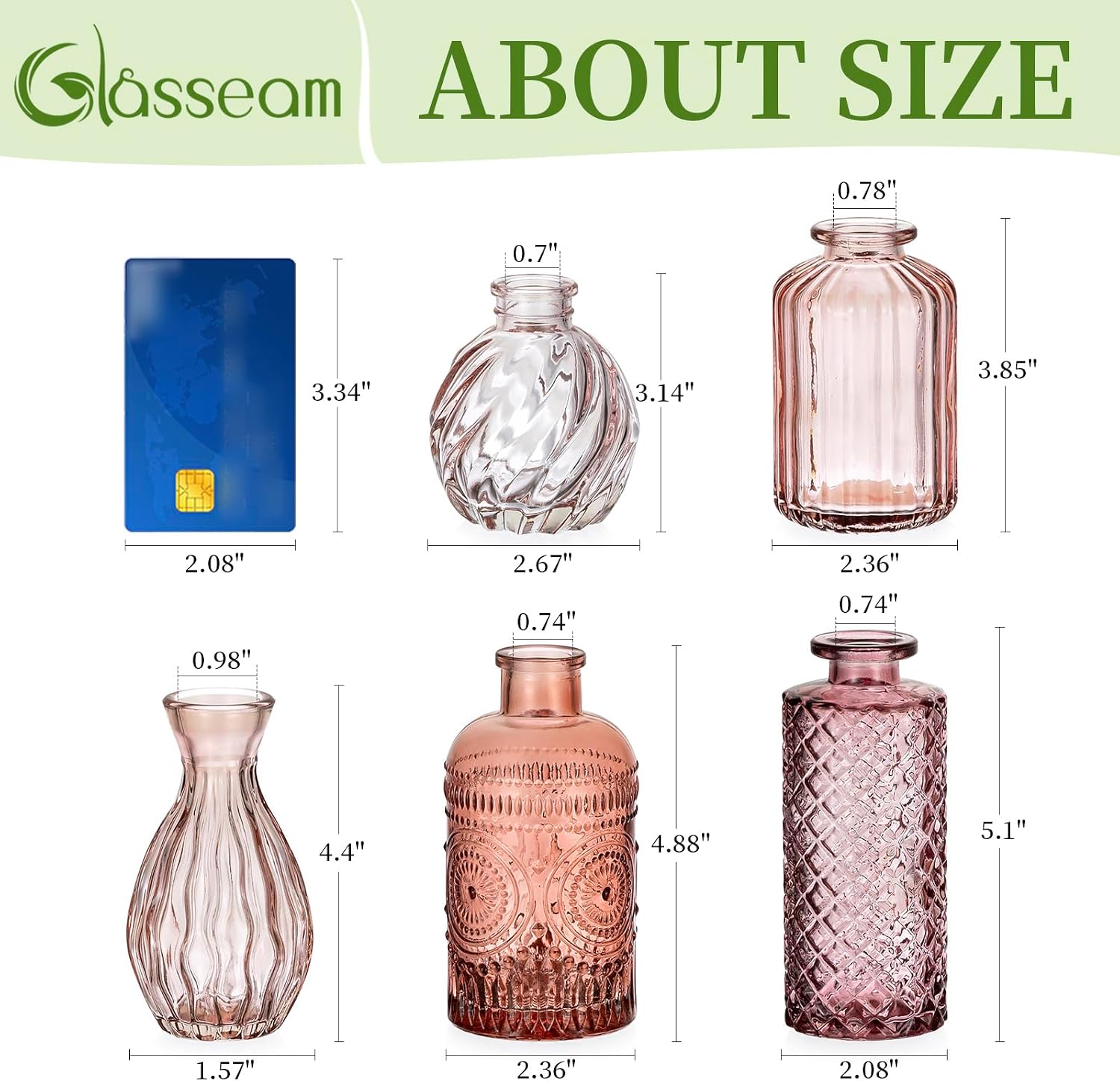 Glasseam Glass Bud Vases for Centerpieces, Vintage Embossed Small Vases | 10Pcs Pink, Thick Glass Vases for Single Flower Mini Stem, Versatile Table Decorations for Home, Offices and Wedding Party