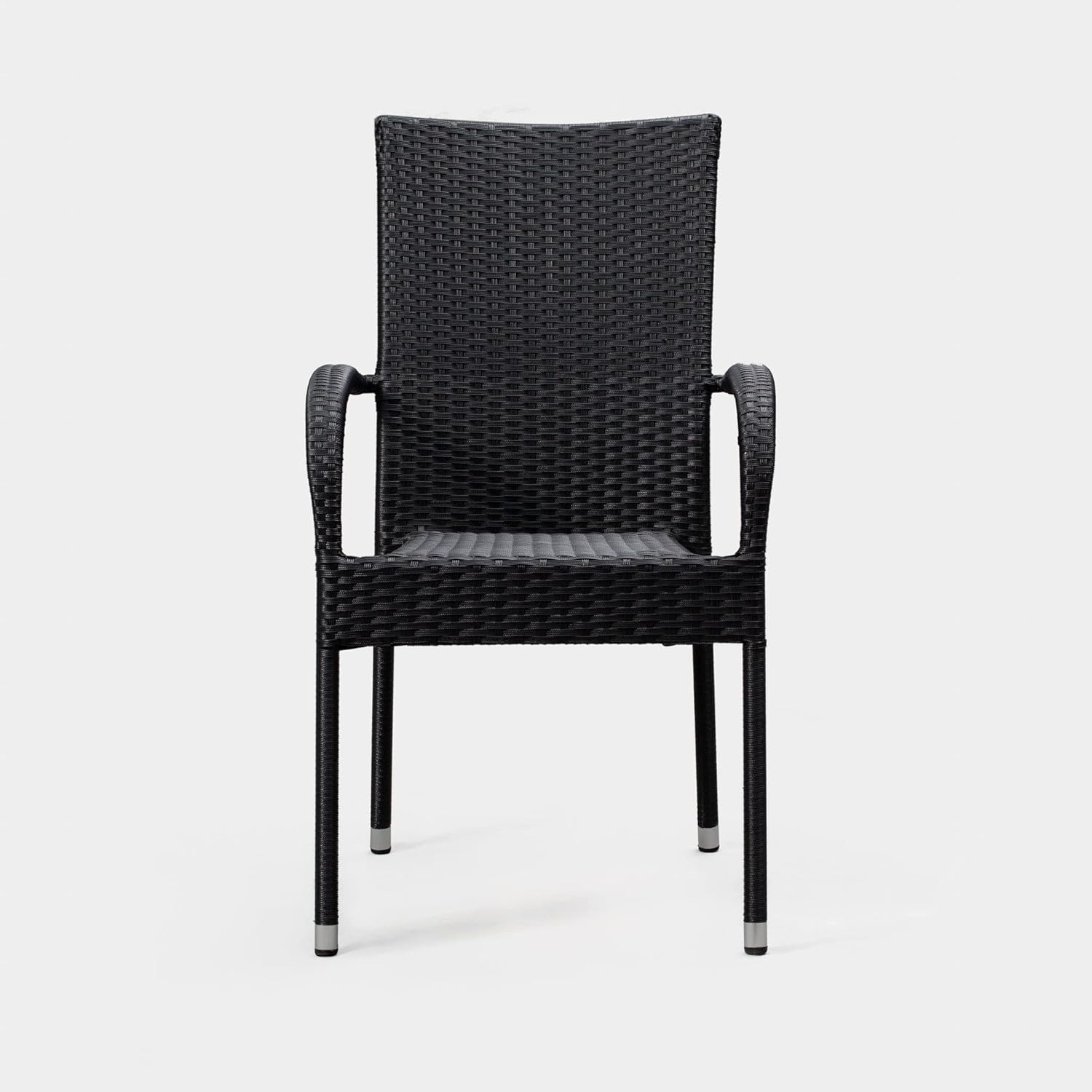 Patio Sense 63166 Morgan Outdoor Wicker Stacking Hand Woven No Assembly All Weather Steel Powder Coated Frame Lightweight Portable Indoor Outdoor Porch Backyard Lawn Garden Balcony - Black - Set of 4 : Everything Else