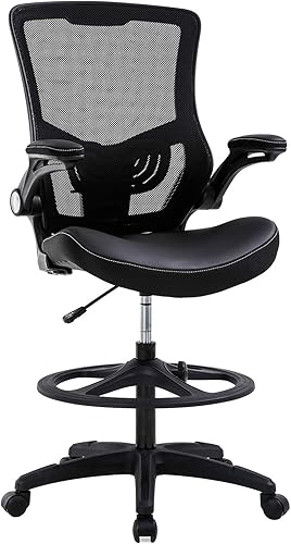 Silla de dibujo ergonómica alta de oficina silla de escritorio de pie con brazos abatibles soporte de espalda taburete de malla de altura ajustable