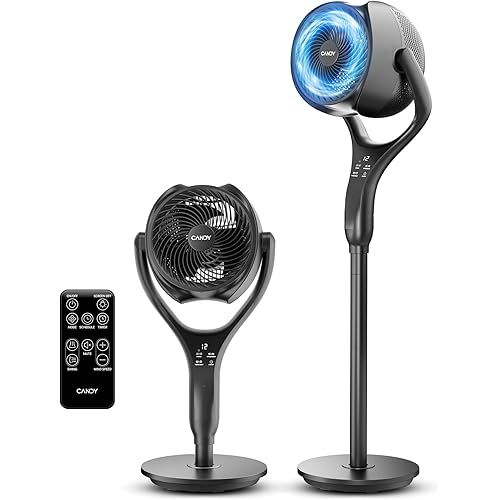 Pedestal Fan for Bedroom, 90° & 120° Oscillating Standing Fan, 3 Heights Adjustable Floor Fan with Brushless DC Motor, Air Circulator, 12 Speeds, 3 Modes, Night Light, 12H Timer, Remote