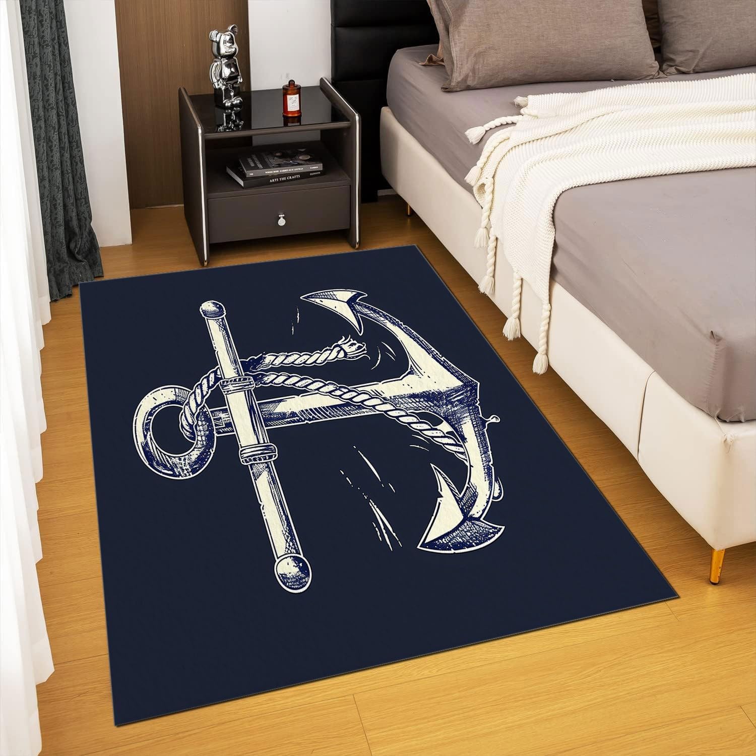 3ft x 5ft Area Rugs for Living Room Bedroom, Machine Washable Rug with Low Pile Non-Slip Backing, Soft Stain Resistant Area Rug Nautical Anchor Indoor Floor Carpet for Dining Room Nursery Office