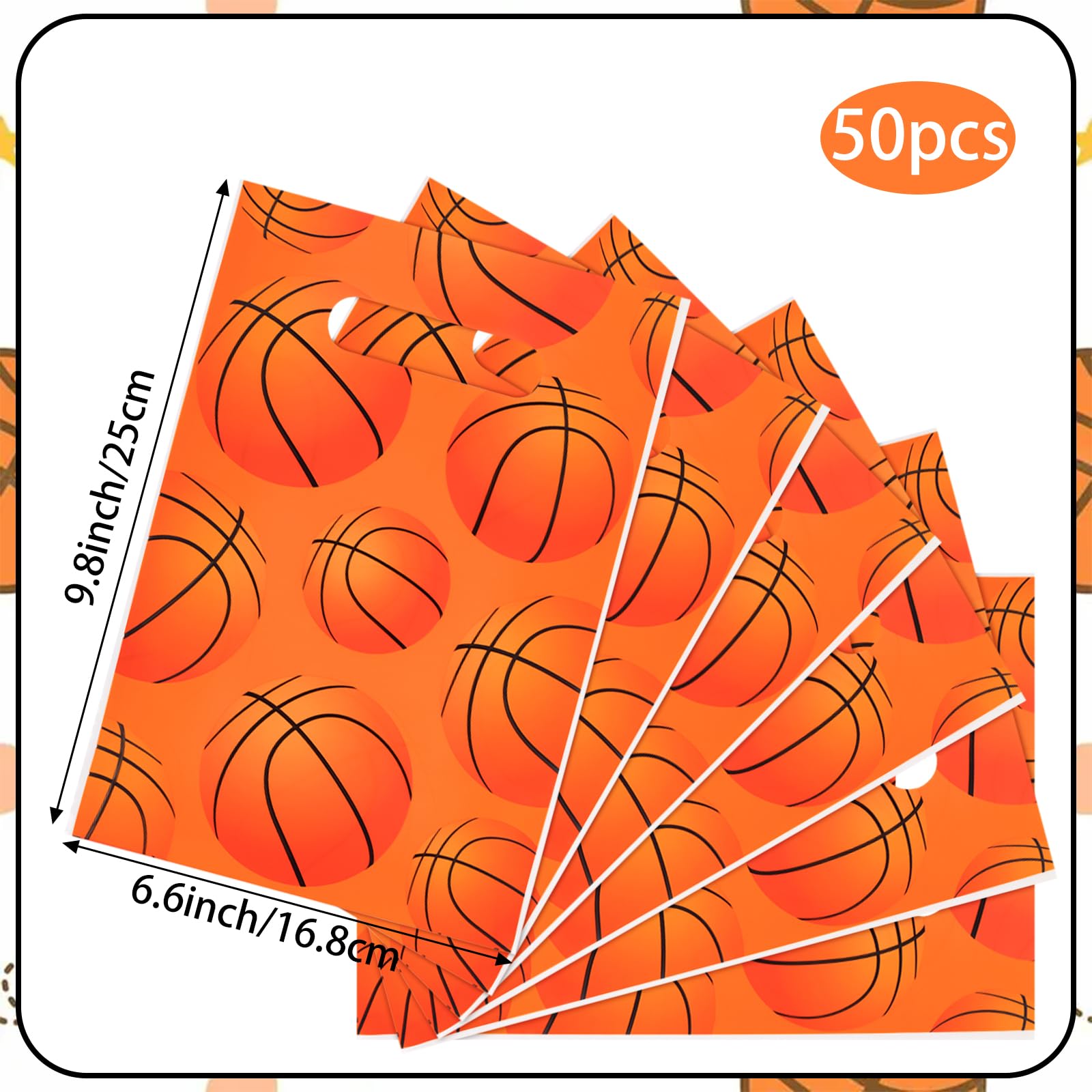 Hooqict 50PCS Basketball Gift Bags with Handle Basketball Party Favor Bags Snack Goodie Treat Candy Bag for Kids Boys Men Sport Themed Birthday Party Supplies (9.8 x 6.7 Inch)