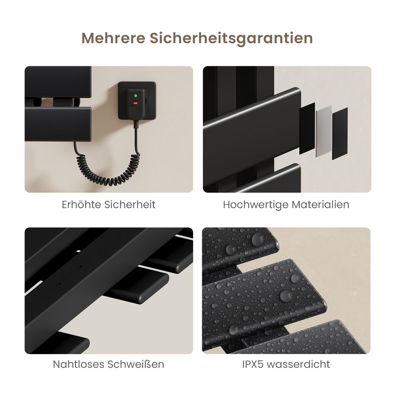 EMKE Elektrischer Handtuchheizkörper 1000x500 mm, Badheizkörper mit WiFi-App-Steuerung, Timer & Thermostat, Handtuchwärmer zur Wandmontage, 320W, IPX5, Schwarz