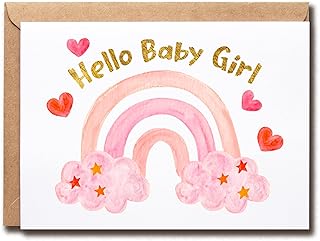 Hello Baby Girl - Baby Shower Card. Watercolor Rainbow Baby Girl Card. Elegant Card For New Baby Girl - Rainbow Card
