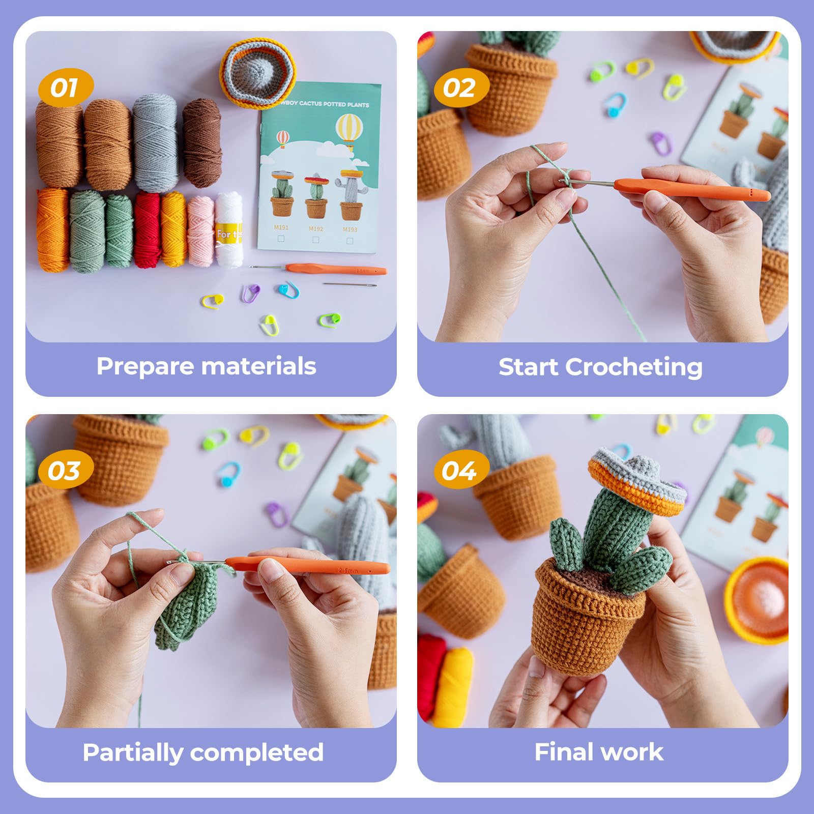 JasCherry Kit de crochet, kit de animales para principiantes adultos, regalo de crochet DIY con video instructivo paso a paso, hilo suave, manualidades de tejido - Cactus