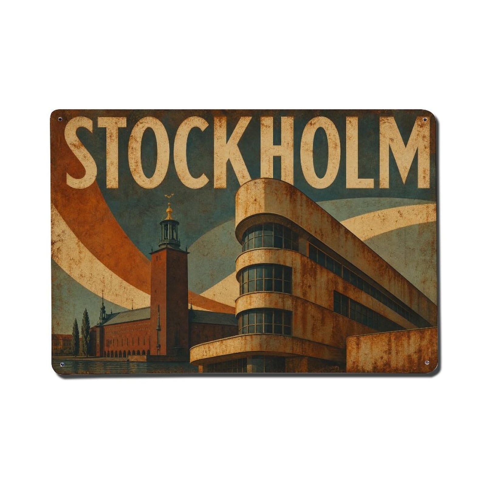 Huiyhb 8X12inch(20X30cm) Vintage Travel Stockholm Architectural Beauty Sweden Metal Tin Sign