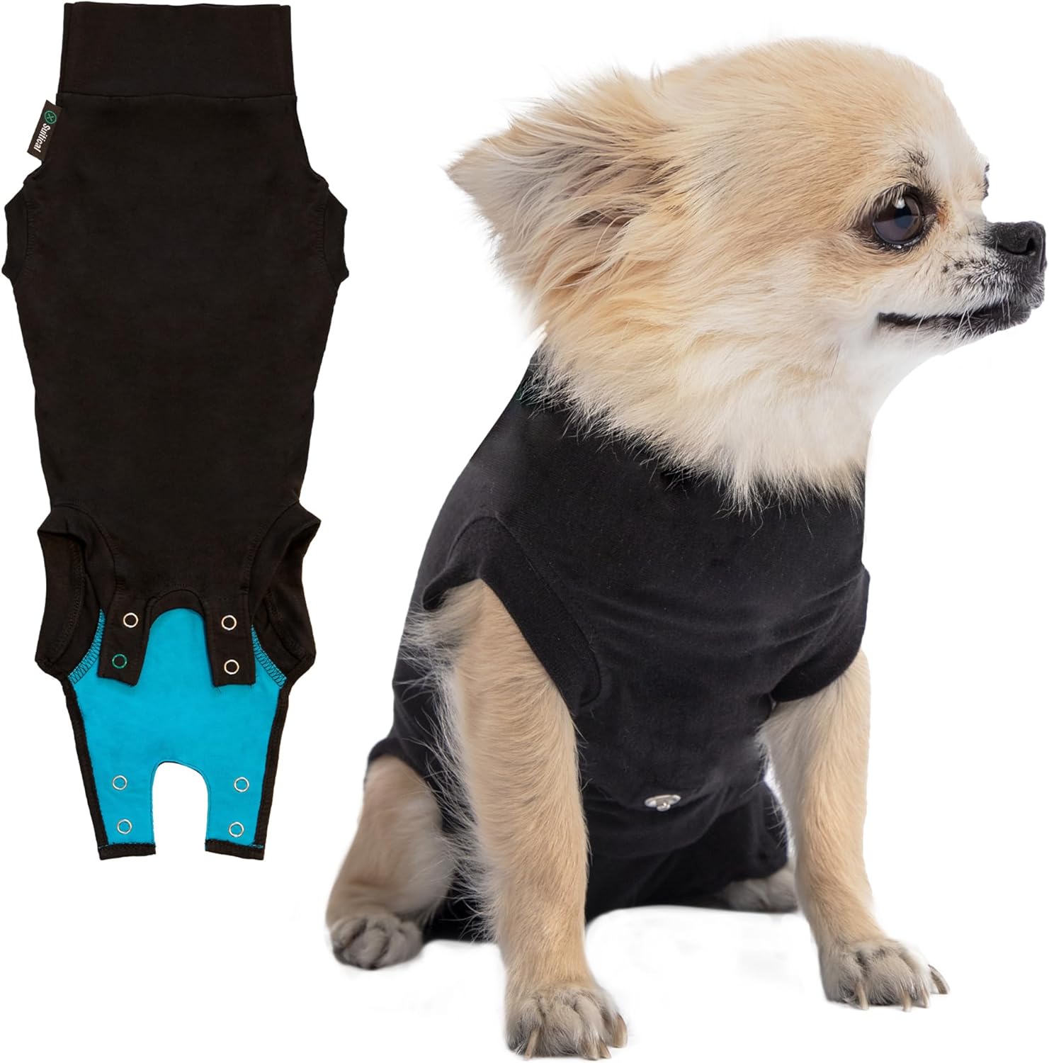 Suitical Recovery Suit for Dogs - Dog Surgery Recovery Suit with Clip-Up System - Breathable Fabric for Spay, Neuter, Skin Conditions - 16.9-20.1 Inch Neck to Tail, 23-34 Inch Chest - Small, Black