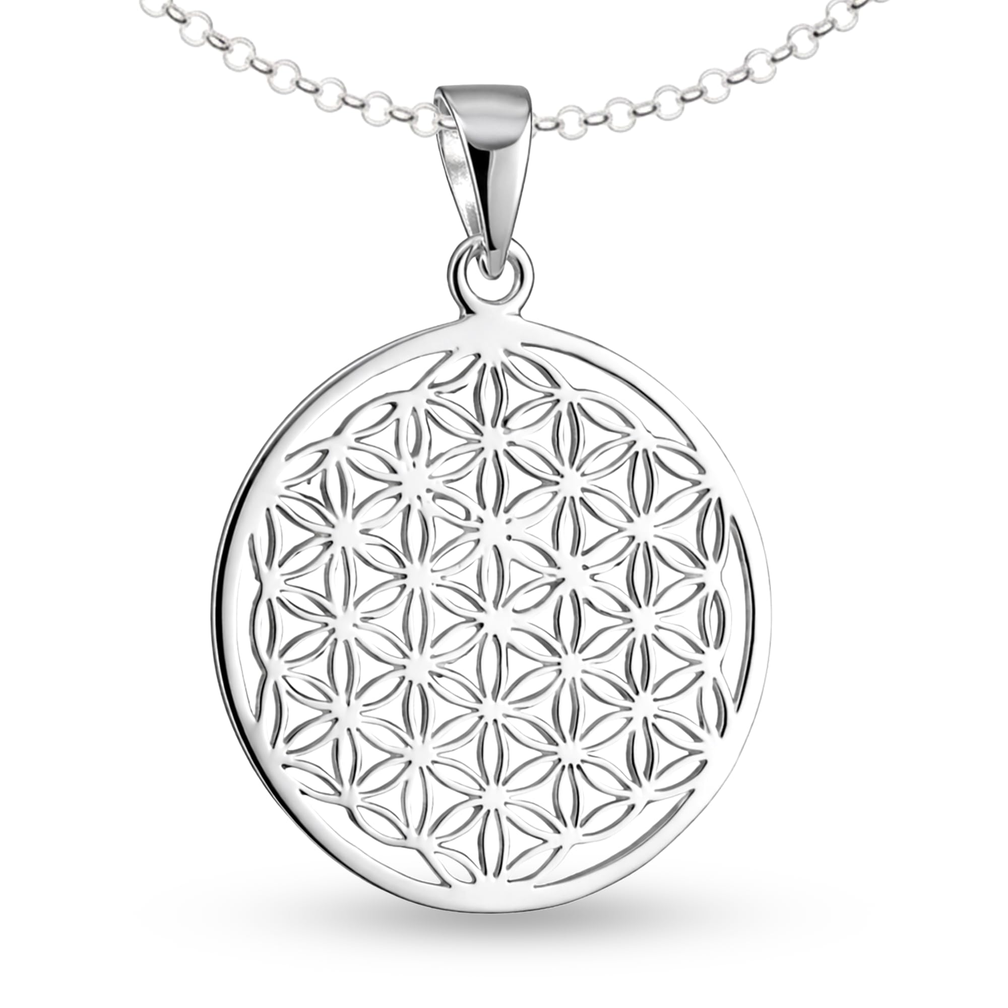 Vinani Lebensblume Damen Anhänger mit Erbskette Sterling Silber 925 (ALB-T) | Lebensblume Anhänger aus 925 Sterling Silber mit Erbskette aus Italien, nickelfrei, glänzend.