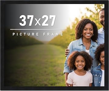 37x27 Frame Black Picture Frame - Complete Modern Photo Frame Includes UV Acrylic Shatter Guard Front, Acid Free Foam Backing Board, Hanging Hardware Wood Wall Frames for Family Photos - no Mat