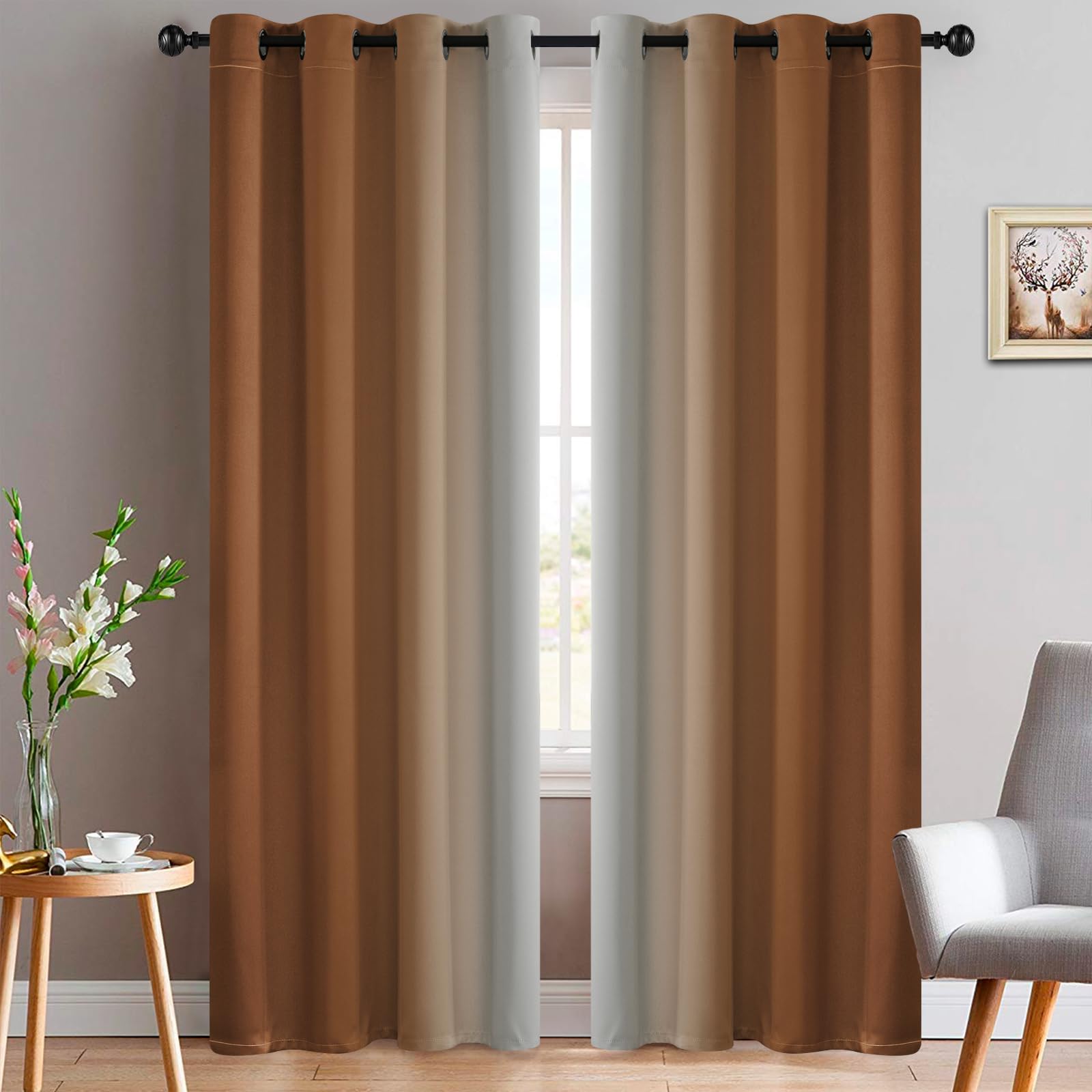 Yakamok Ombre Curtains Burnt Orange and Greyish White for Bedroom,52Wx84L — image 1
