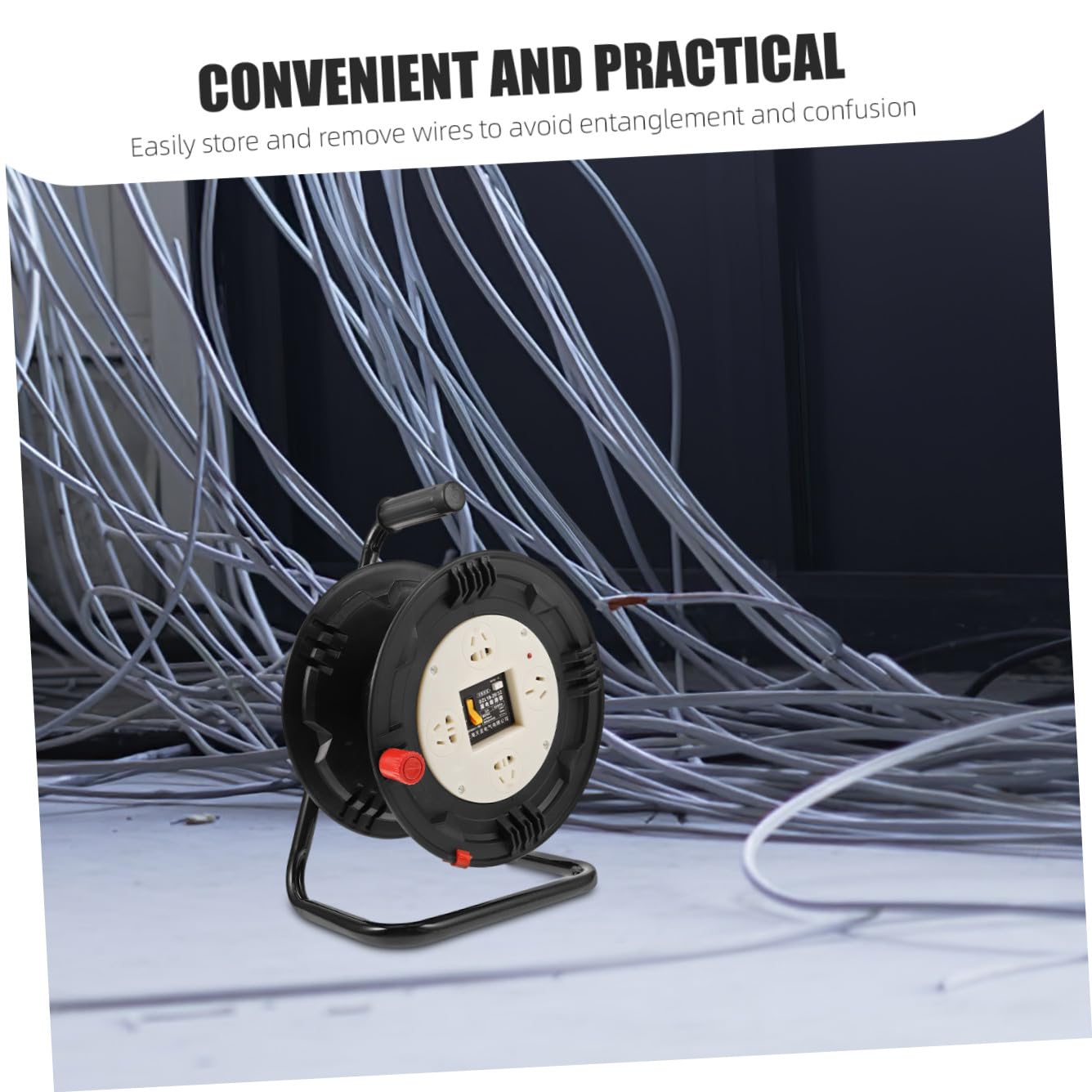 ABOOFAN Enrollador de Cable Retráctil Carrete de Cable de Alimentación de Plástico Negro Diseño Vacío Capacidad para 30 Metros para Hogar E Industria