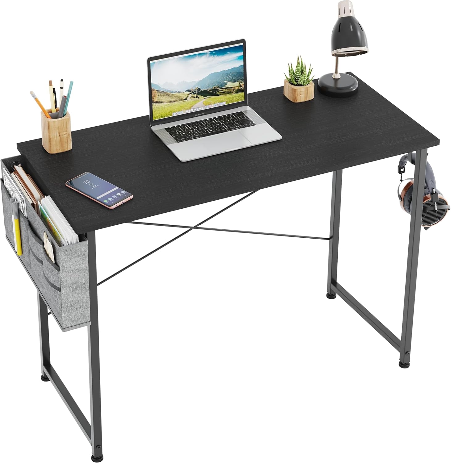COTUBLR 31 Inch Computer Desk, Home Office Desk, Simple Modern Small Desk for Bedroom, Writing Desk with Storage Bag, Study Table for Students, Black