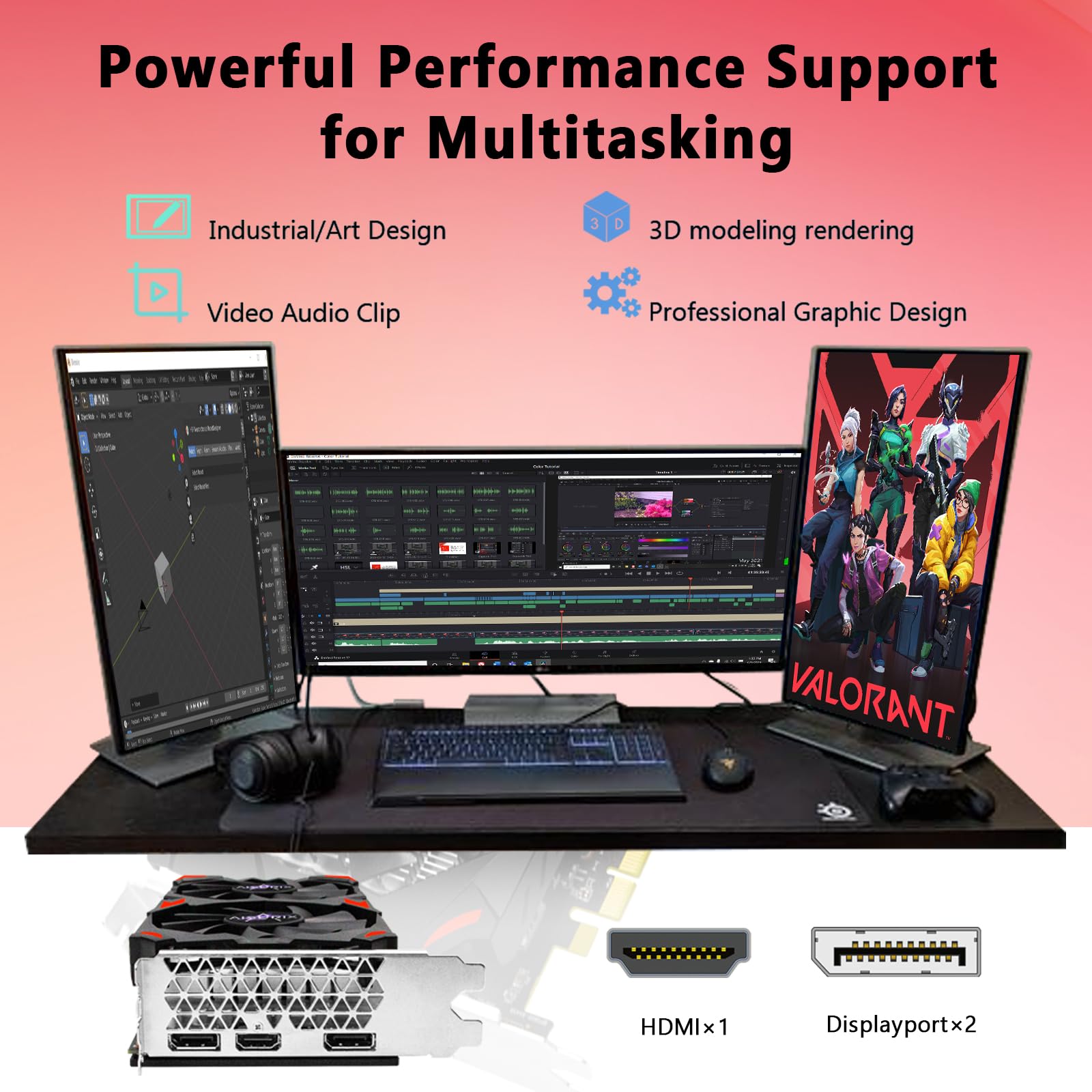 AISURIX RX 590 Grafikkarte, Real 8GB, GDDR5, 256 Bit, RX 580 2304SP PC Gaming Grafikkarte, 2XDP, HDMI, PCI Express 3.0 mit Freeze Fans Grafikkarte für Gaming PC