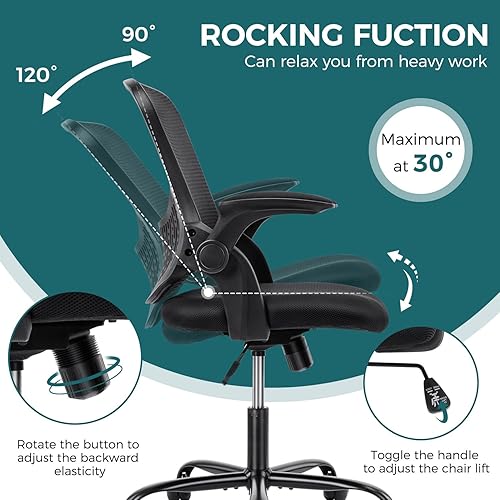 Miniatura 6 de Silla de oficina en casa, silla de escritorio de malla, silla ergonómica para computadora con reposabrazos abatibles, respaldo medio, soporte