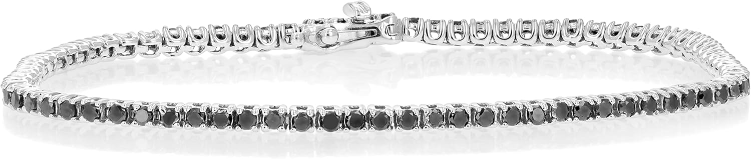 VIR JEWELS 2 cttw Black Diamond Tennis Bracelet .925 Sterling Silver with Rhodium 7.5 Inch