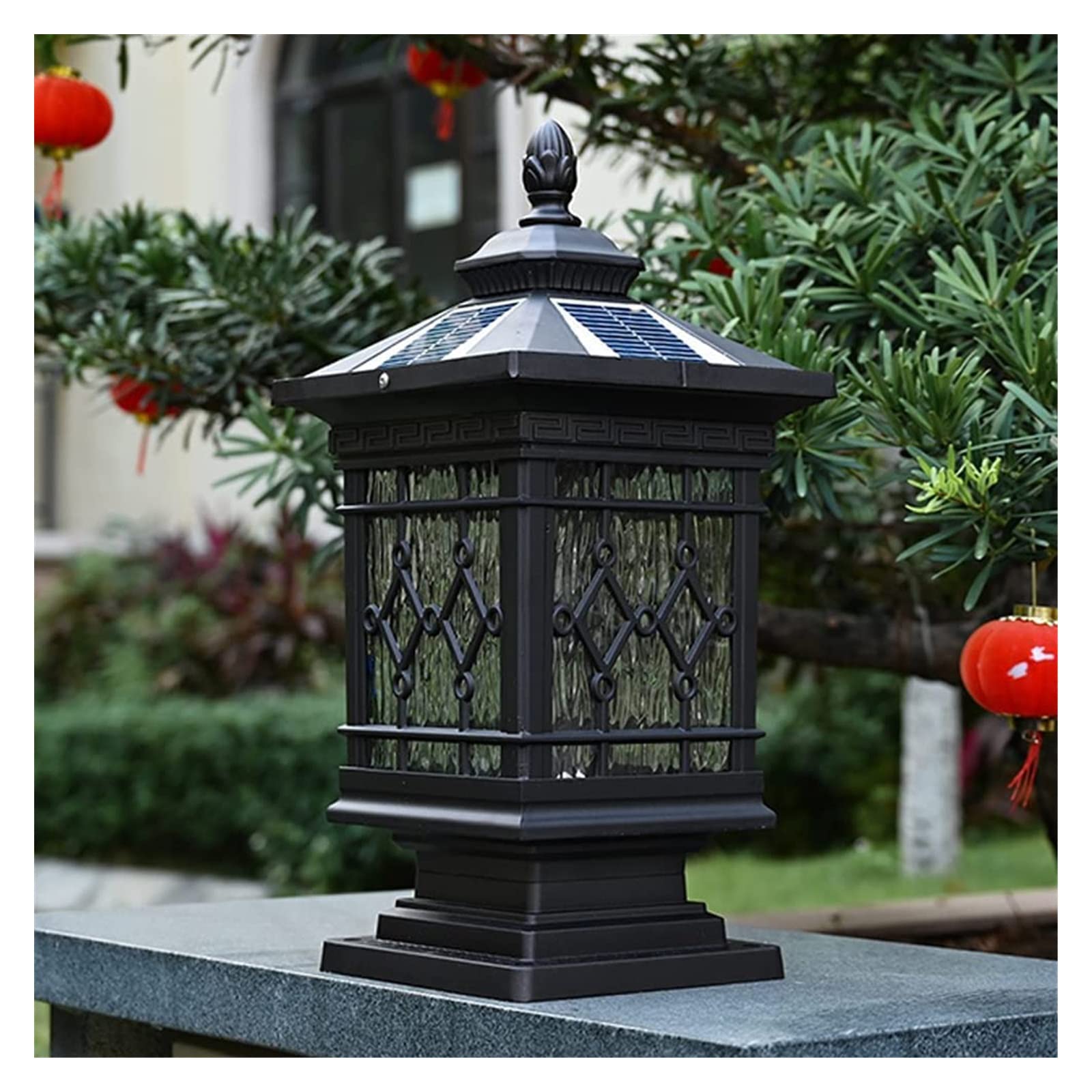 Lampy Zewnętrzne Na Słupach Latarnianych, Oświetlenie Dziedzińca, Lampa Solarna Na Słupku, Szklana Latarnia, Lampa Słupkowa Do Bramy, Lampa Słupkowa Do Ogrodzenia, Lampa(Wysokość: 38 Cm)