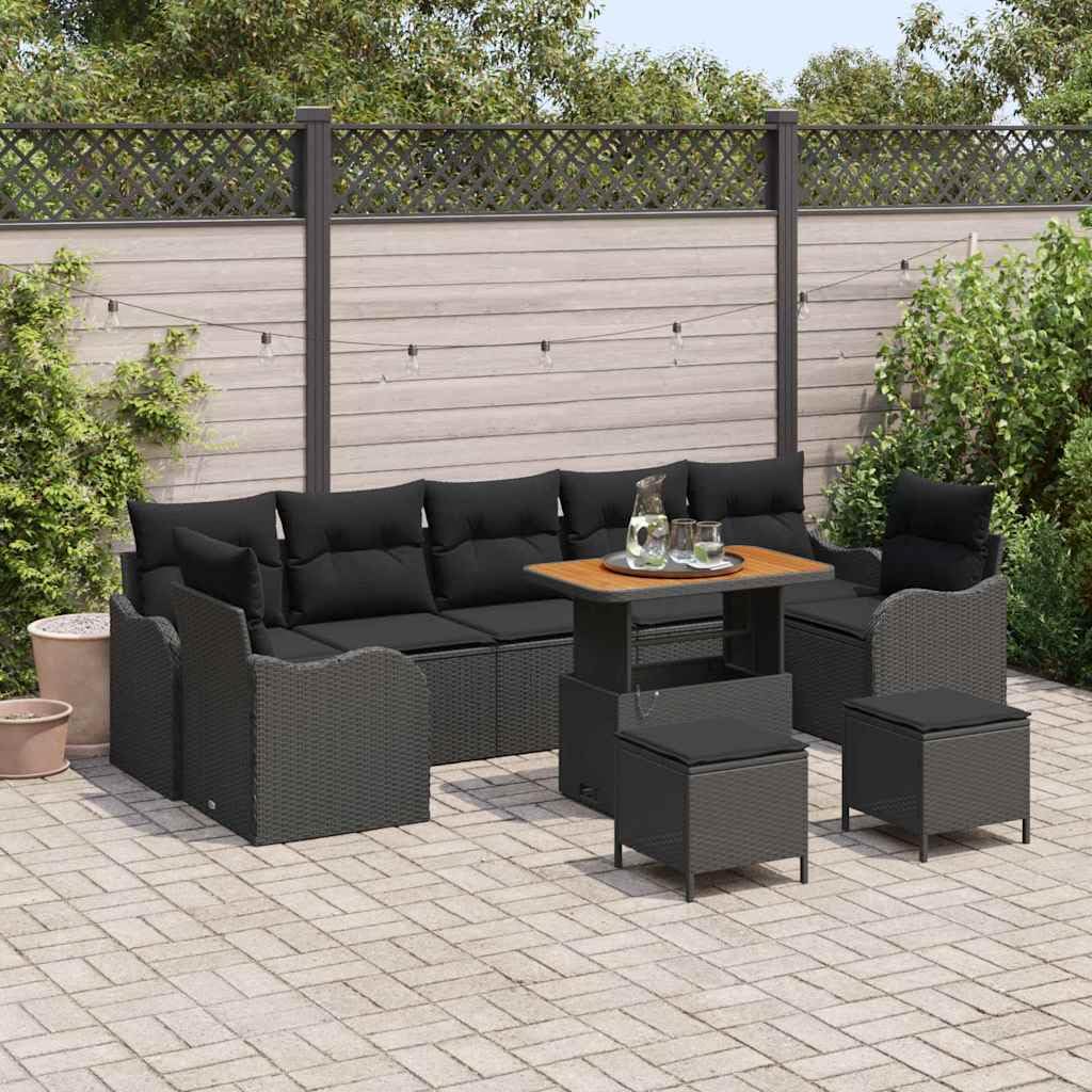 Polirattan Nowoczesny Zestaw Kanap 286 x 122 5 x 85 cm Czarny