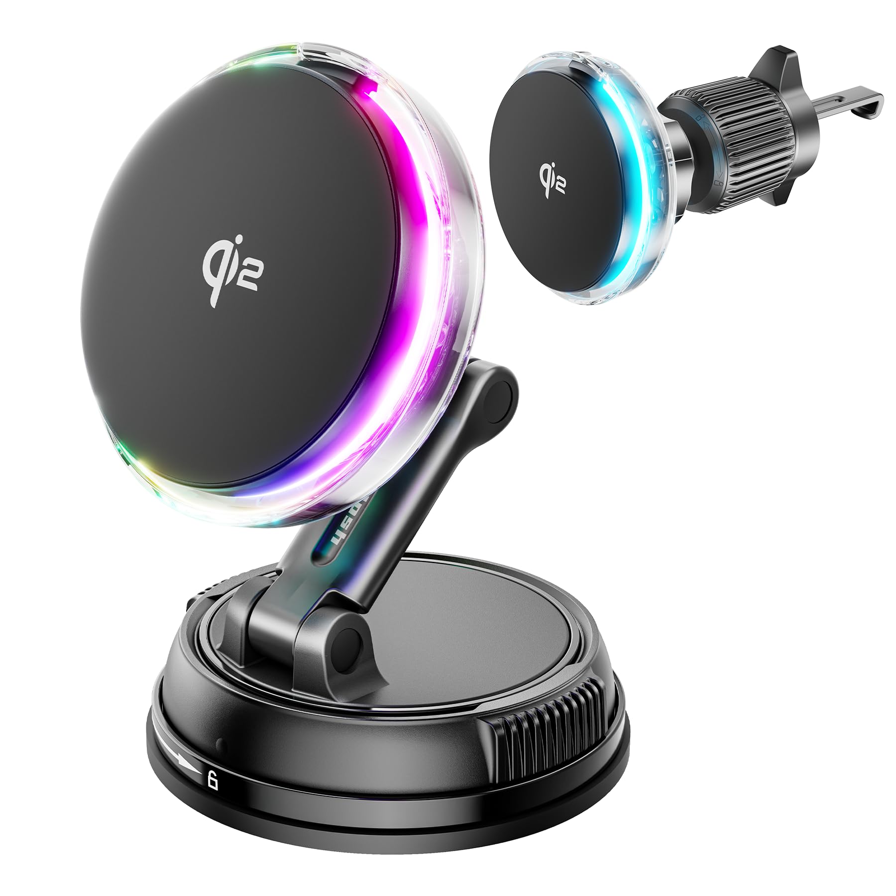 for Qi2 15W MagSafe Car Mount Charger with Cooling Fan, [Rapid Charging Cooler with RGB Lights], 78+LBS Stronger Suction Wireless Magnetic Mount on Vent/ Dash/ Windshield, for iPhone 17 16 15 14 13 12