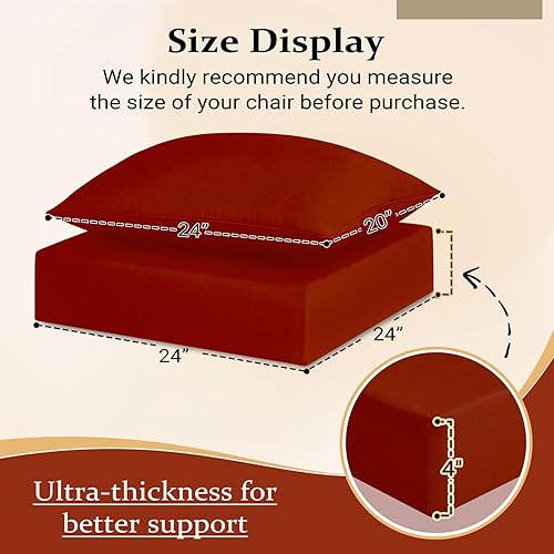 Miniatura 5 de Cozyide Juego de cojines de patio para exteriores, impermeables, para sillas de exterior, cojines de espuma viscoelástica de 24 x 24 pulgadas,
