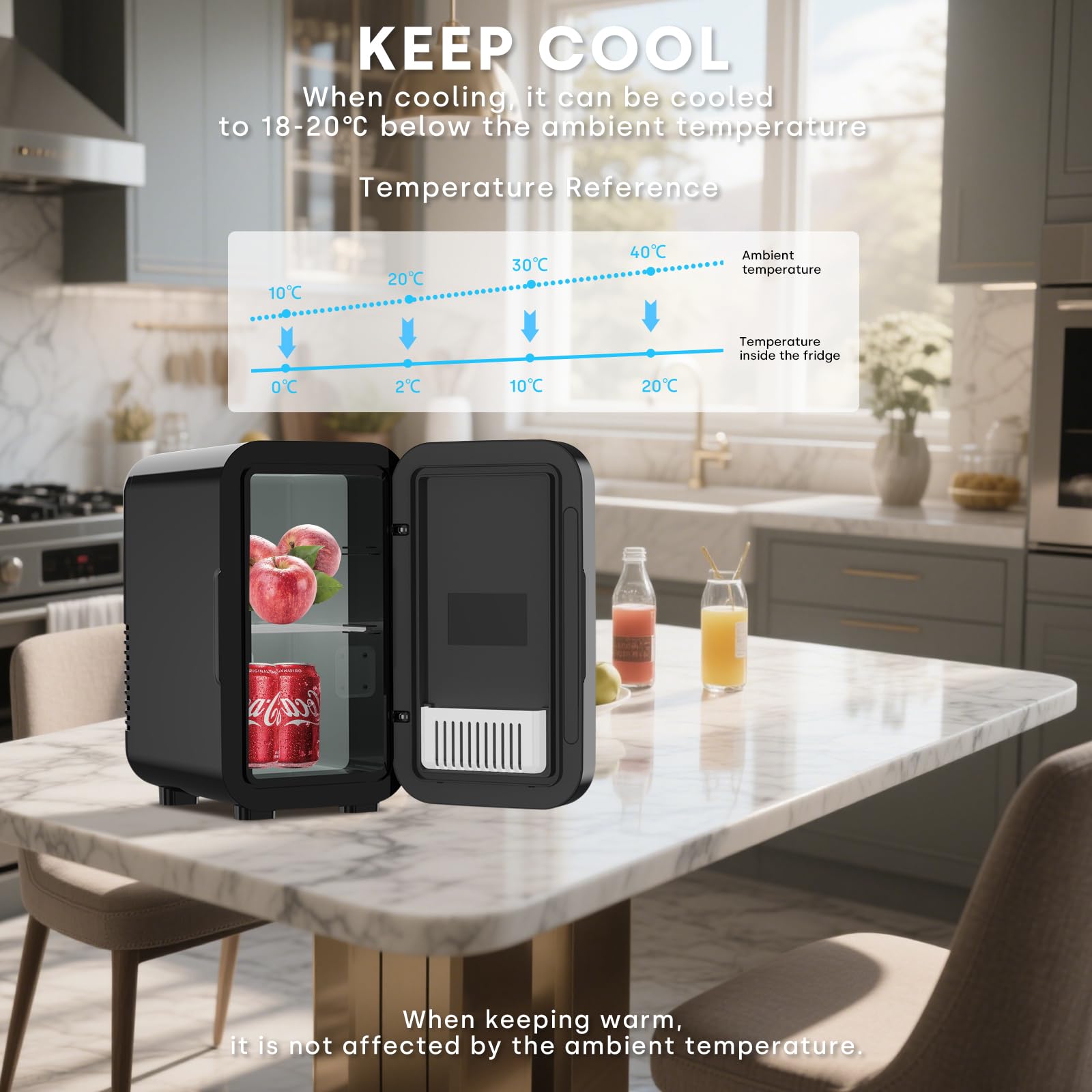 Enventor Mini Fridge 6 Litre/ 8 Can, AC+12V DC Power, Portable Cooler & Warmer, Small Fridge for Bedrooms, Car, Skincare, Fruit and Drinks, Black — view 3